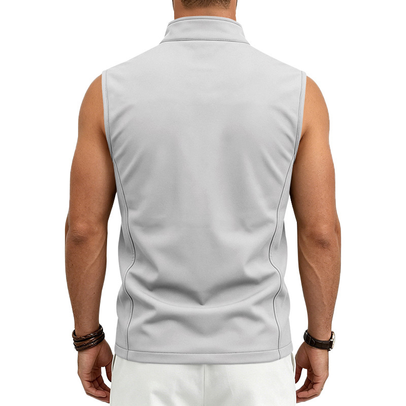 Mens Utility Vest Stand-collar Zippered