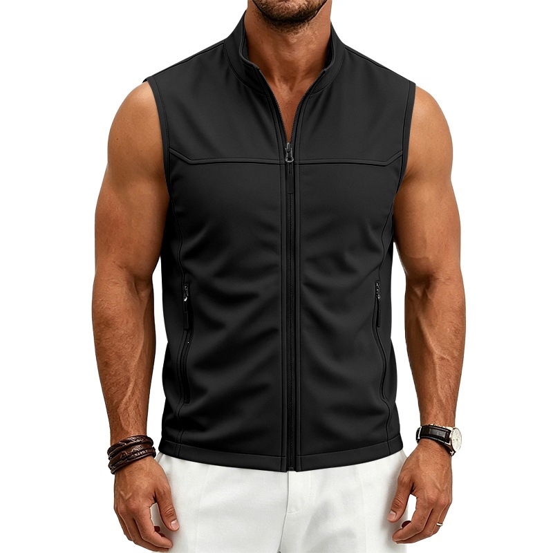 Mens Utility Vest Stand-collar Zippered