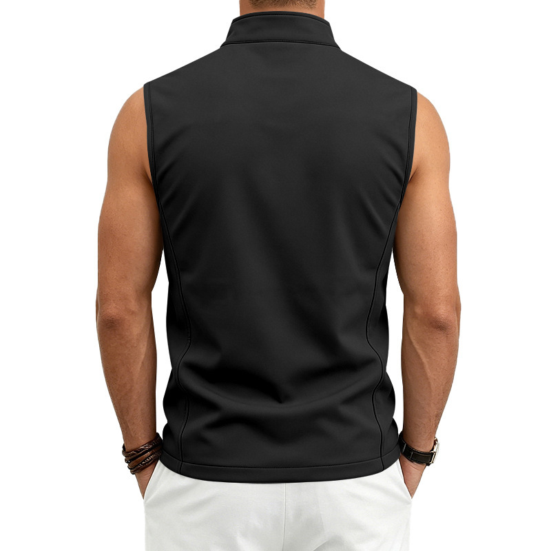 Mens Utility Vest Stand-collar Zippered