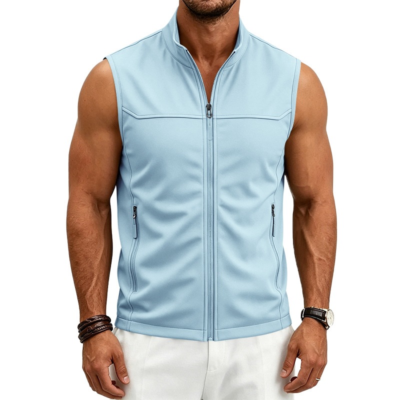 Mens Utility Vest Stand-collar Zippered