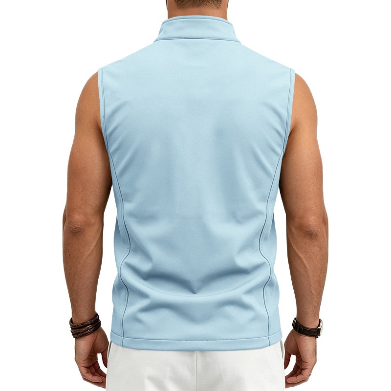Mens Utility Vest Stand-collar Zippered