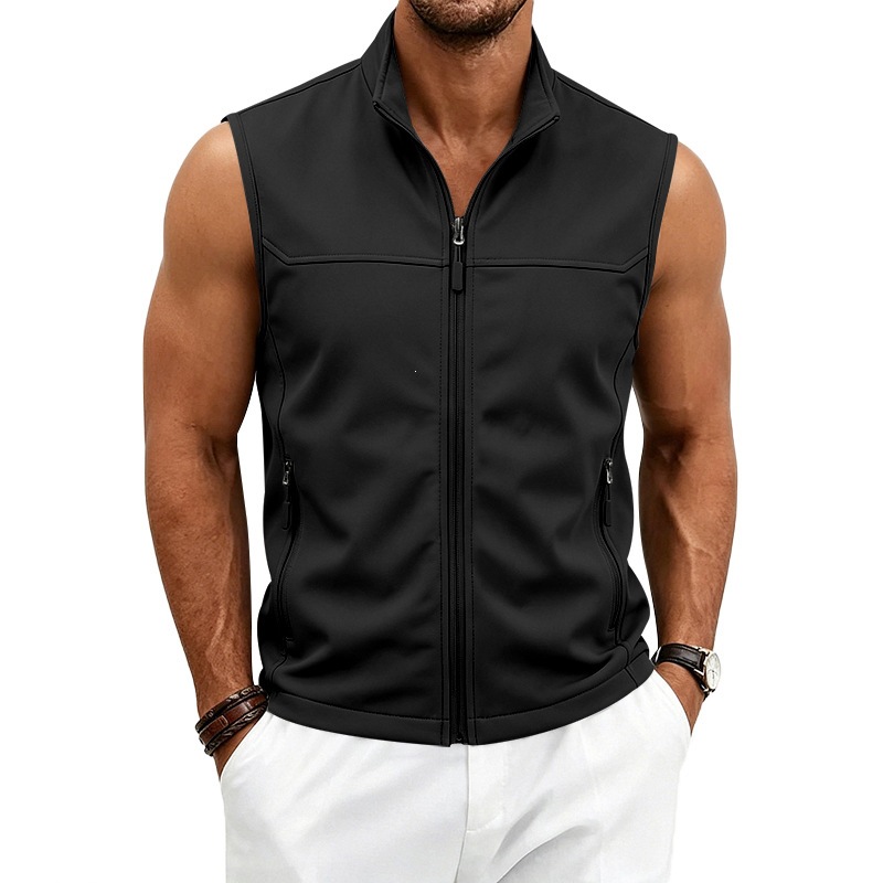 Mens Utility Vest Stand-collar Zippered