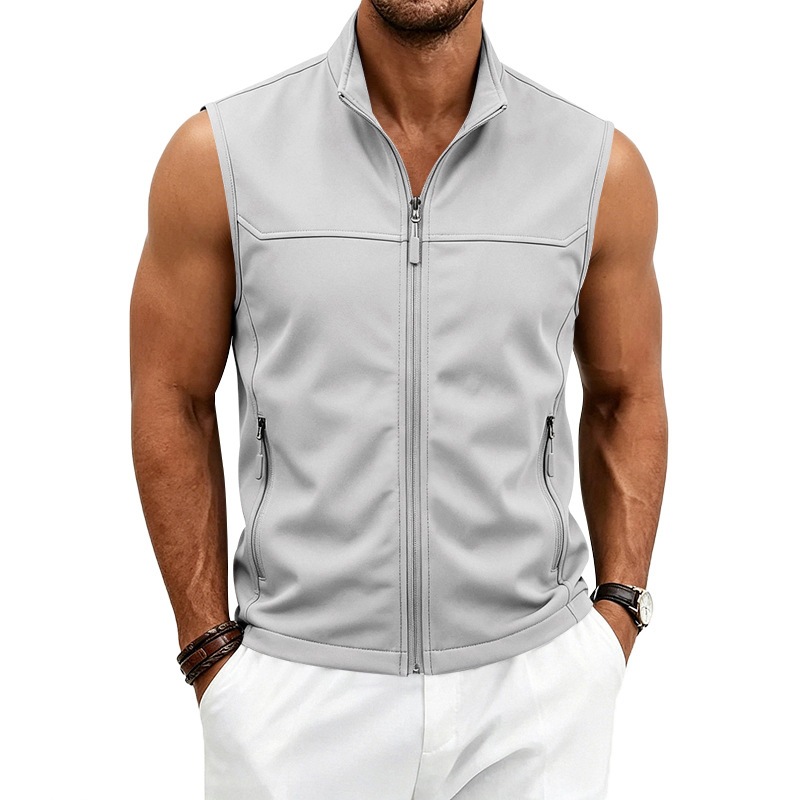 Mens Utility Vest Stand-collar Zippered