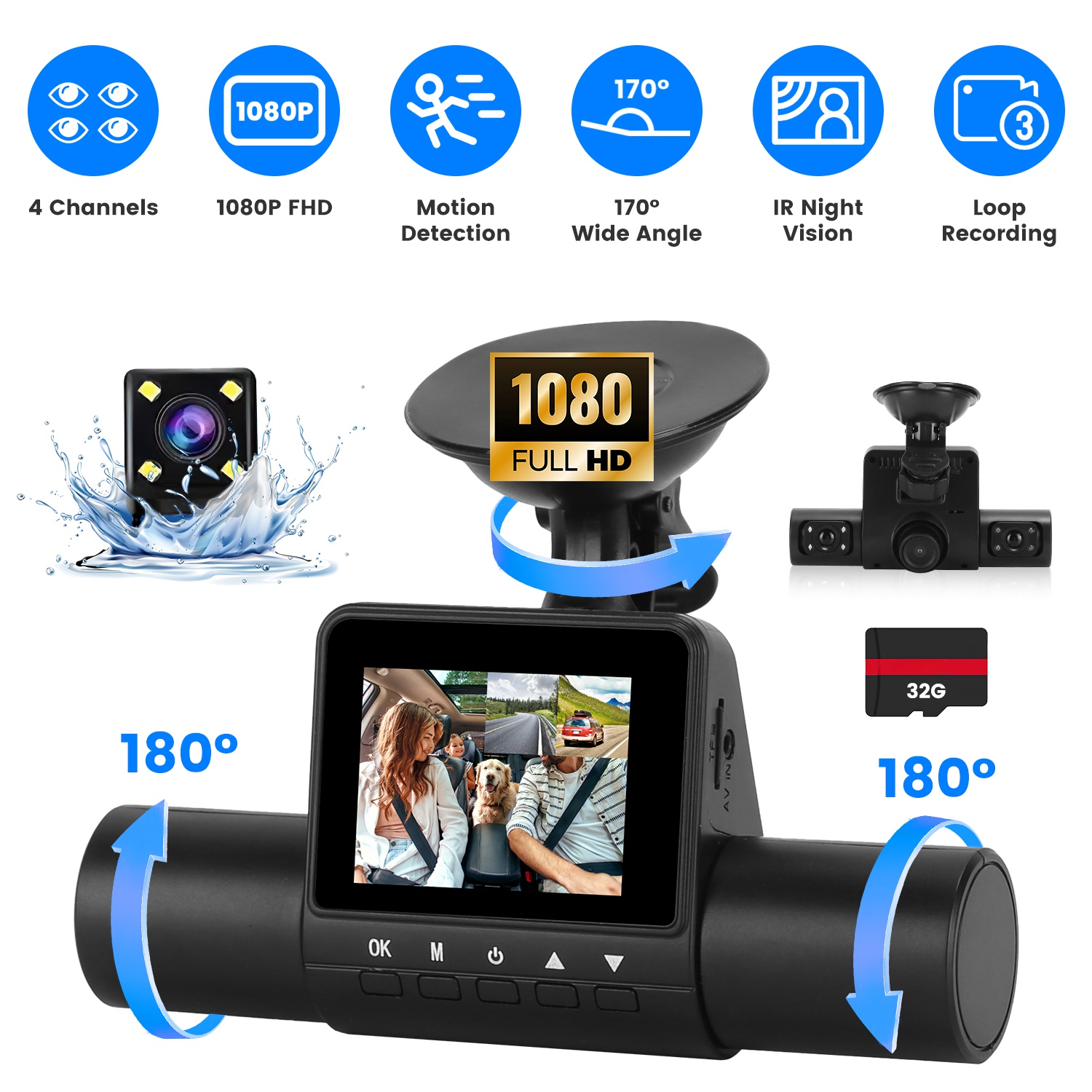 360 Degree View FHD 4 Channel Dash Cam