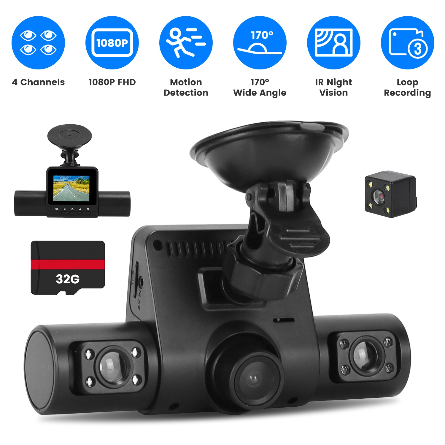 360 Degree View FHD 4 Channel Dash Cam