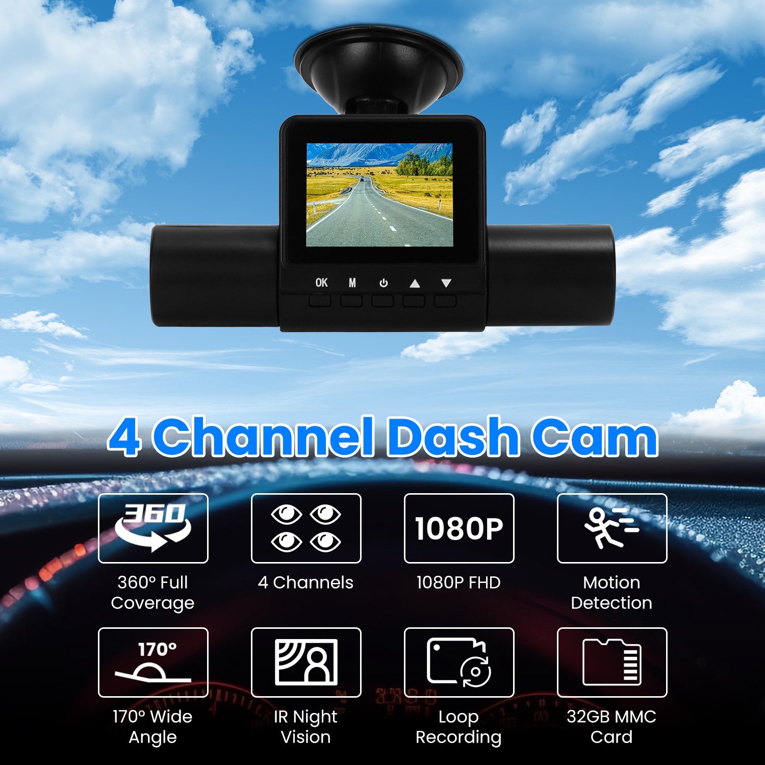 360 Degree View FHD 4 Channel Dash Cam