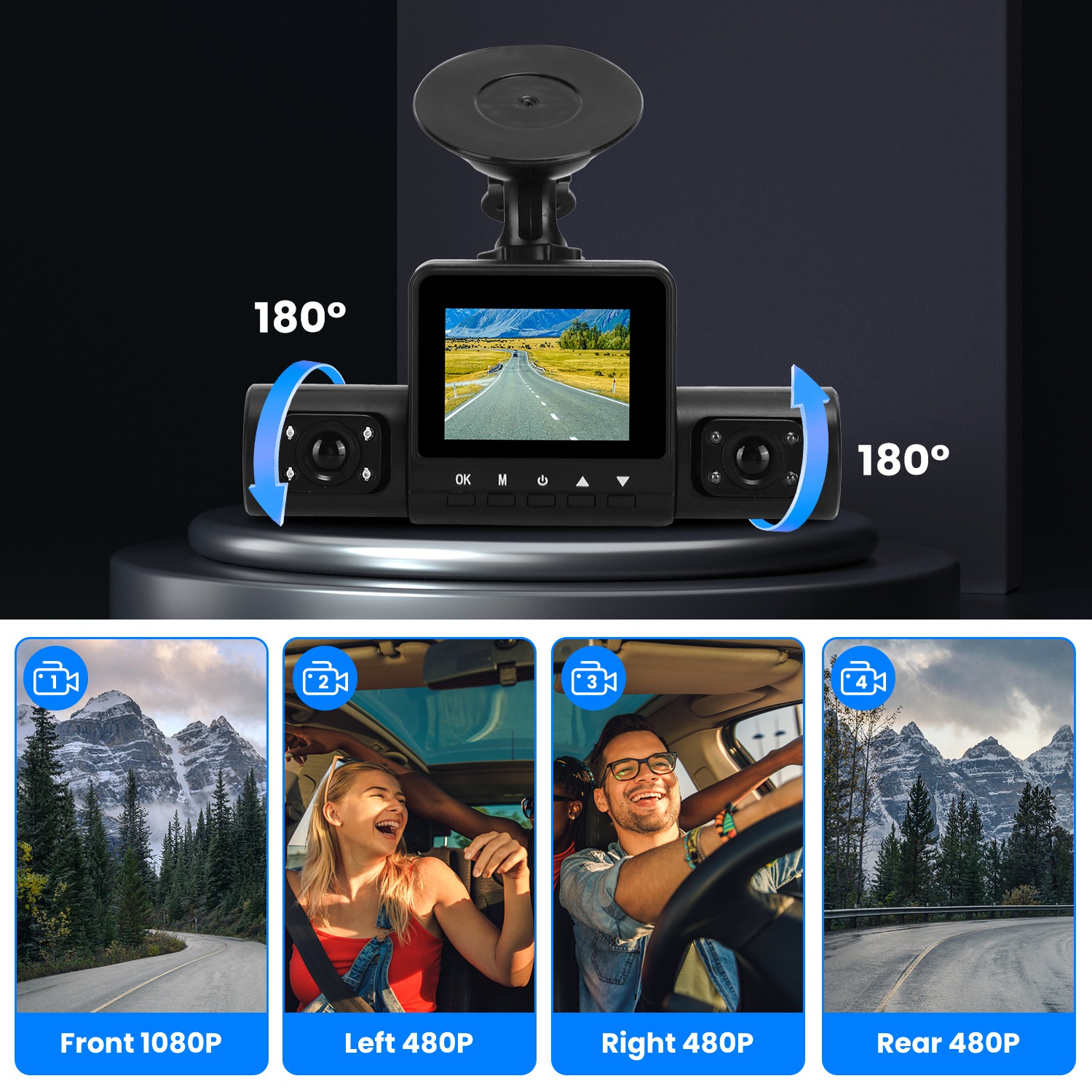 360 Degree View FHD 4 Channel Dash Cam