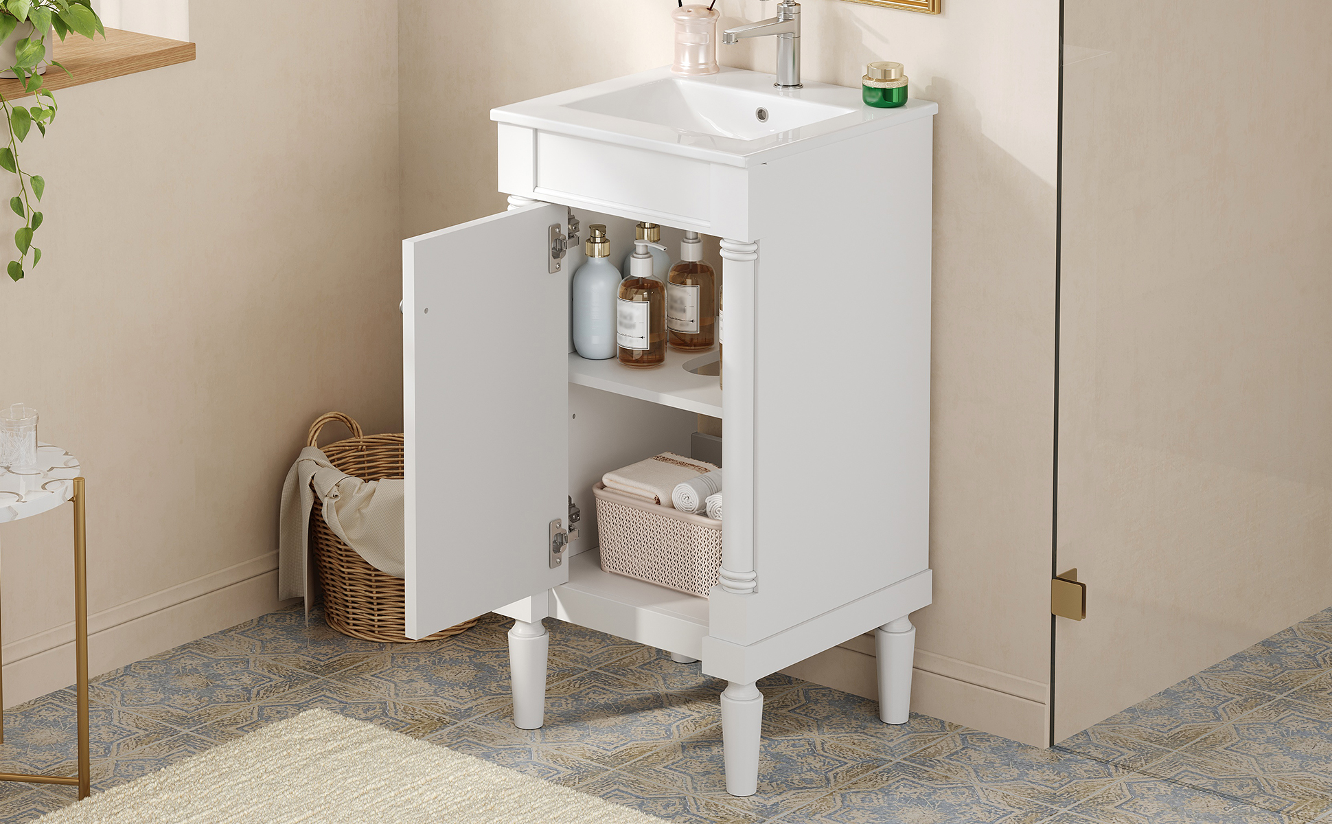 French Style Bathroom Cabinet 18inch