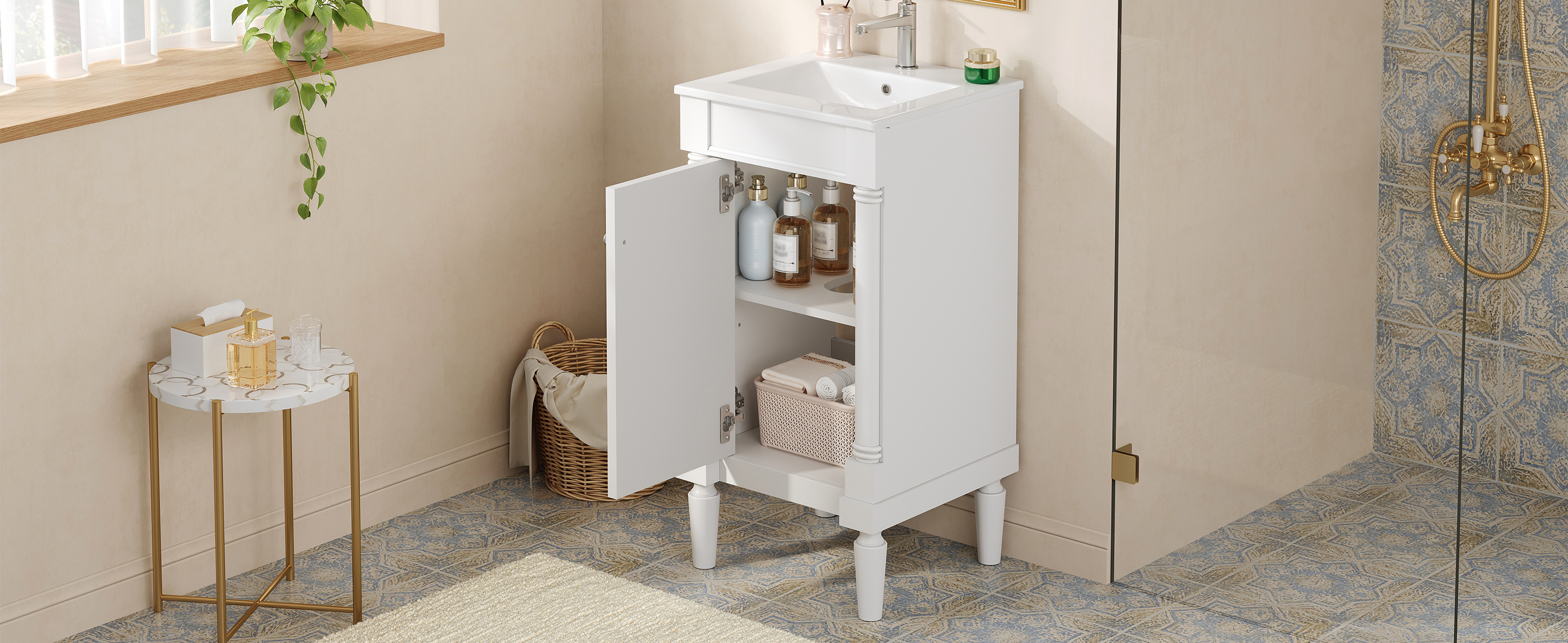 French Style Bathroom Cabinet 18inch