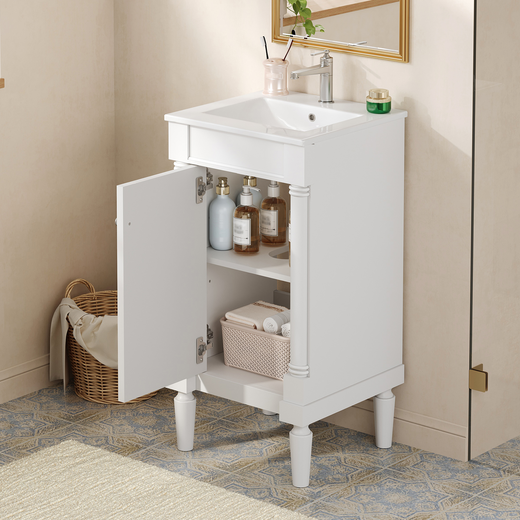 French Style Bathroom Cabinet 18inch
