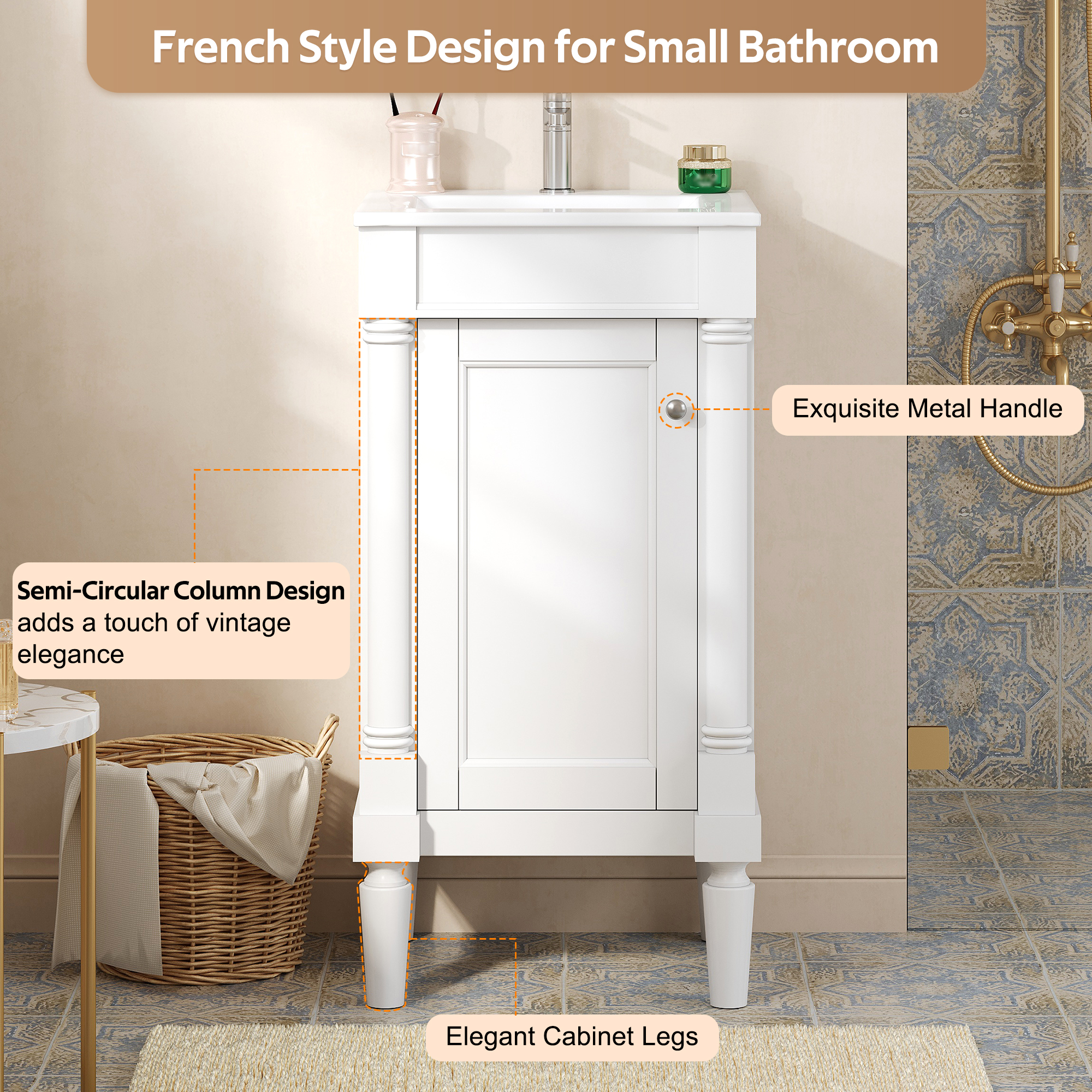 French Style Bathroom Cabinet 18inch