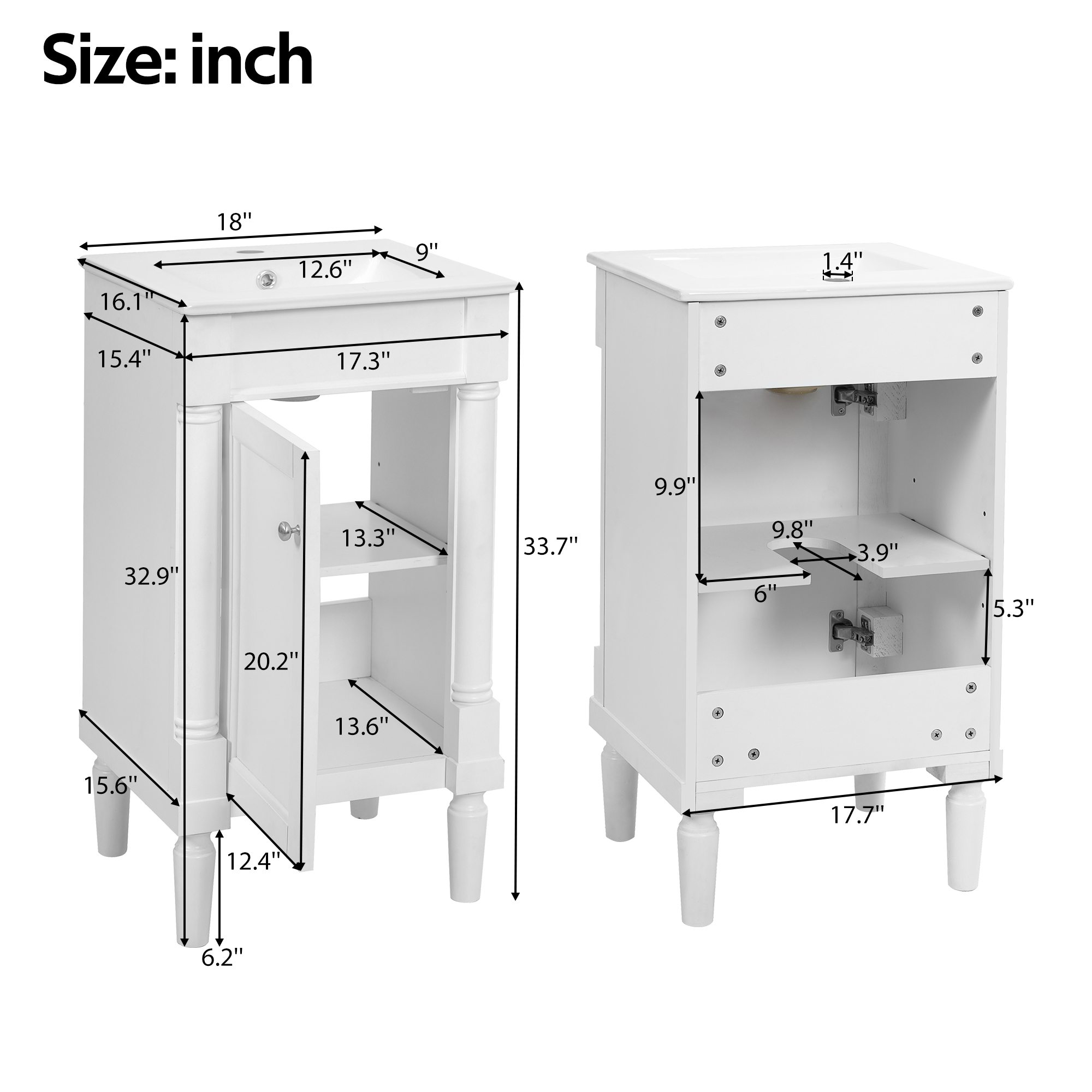 French Style Bathroom Cabinet 18inch