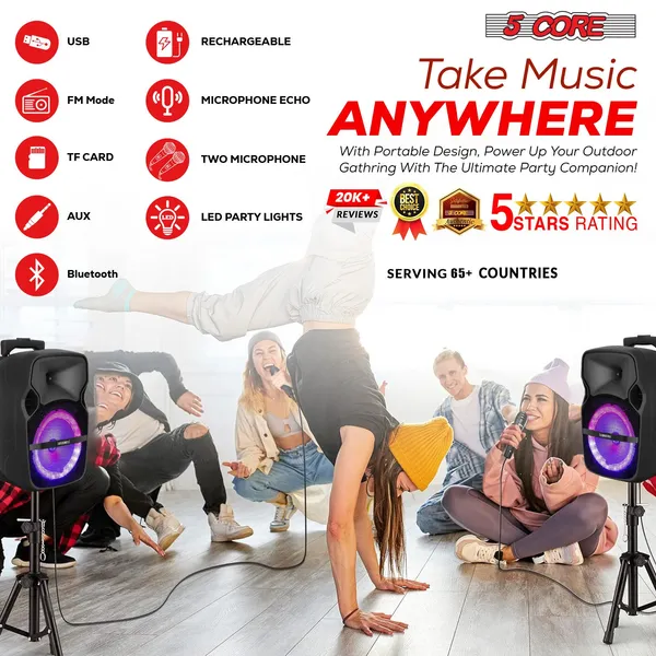 Party Speaker, 5 Core Bluetooth with Disco Lights