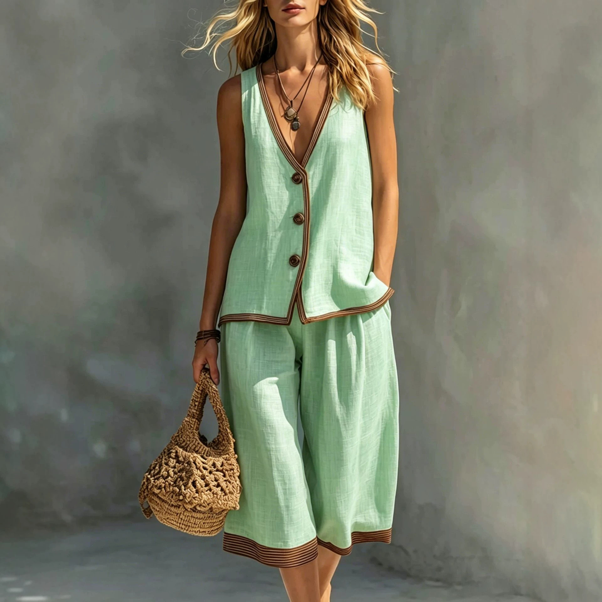 Womens Vest Cardigan Set