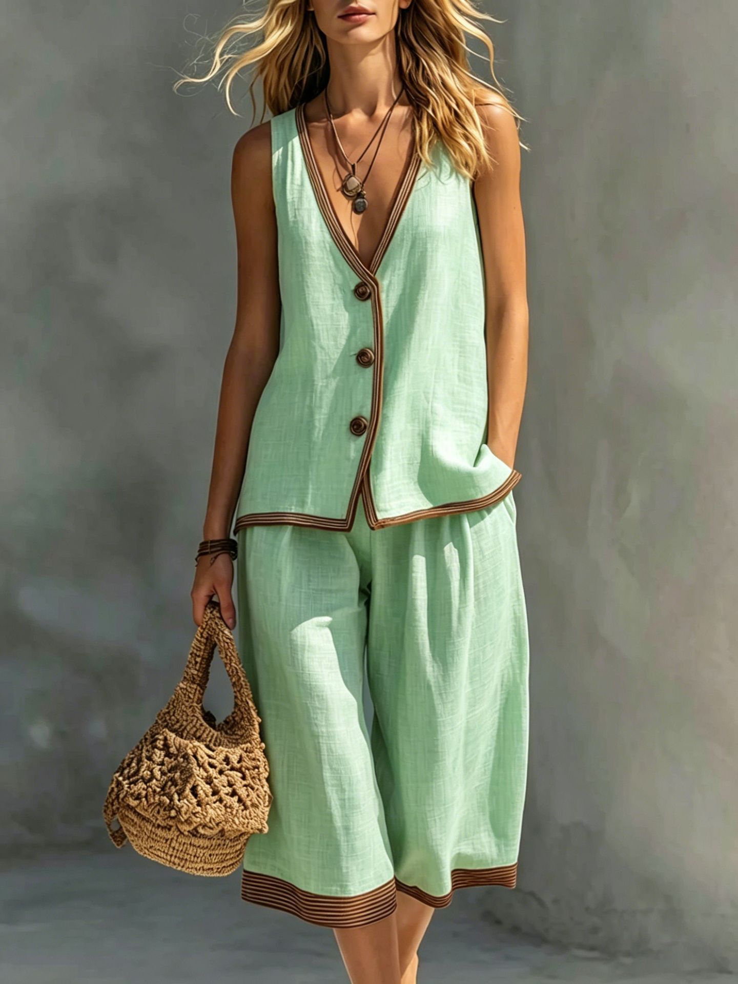 Womens Vest Cardigan Set