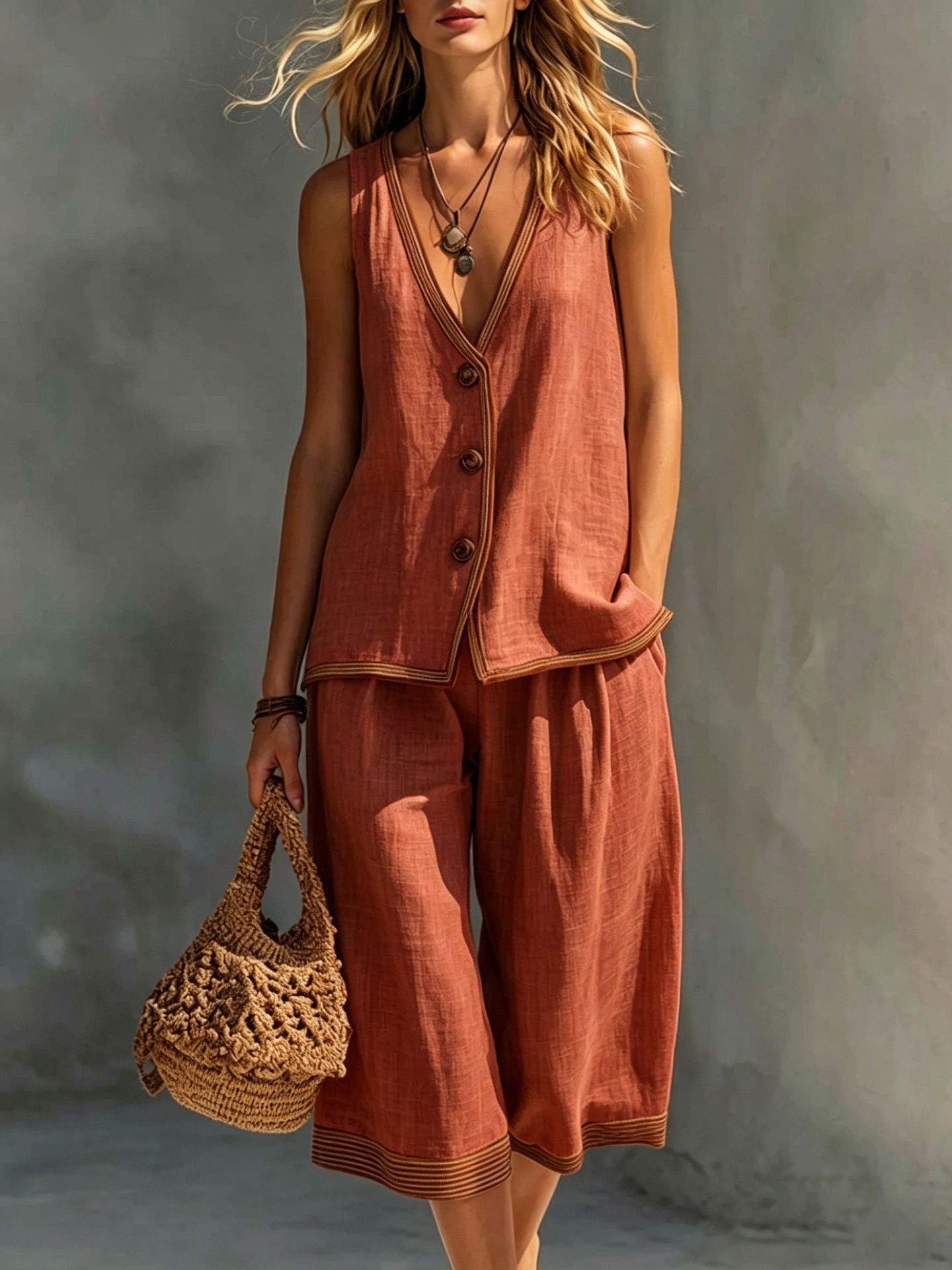 Womens Vest Cardigan Set