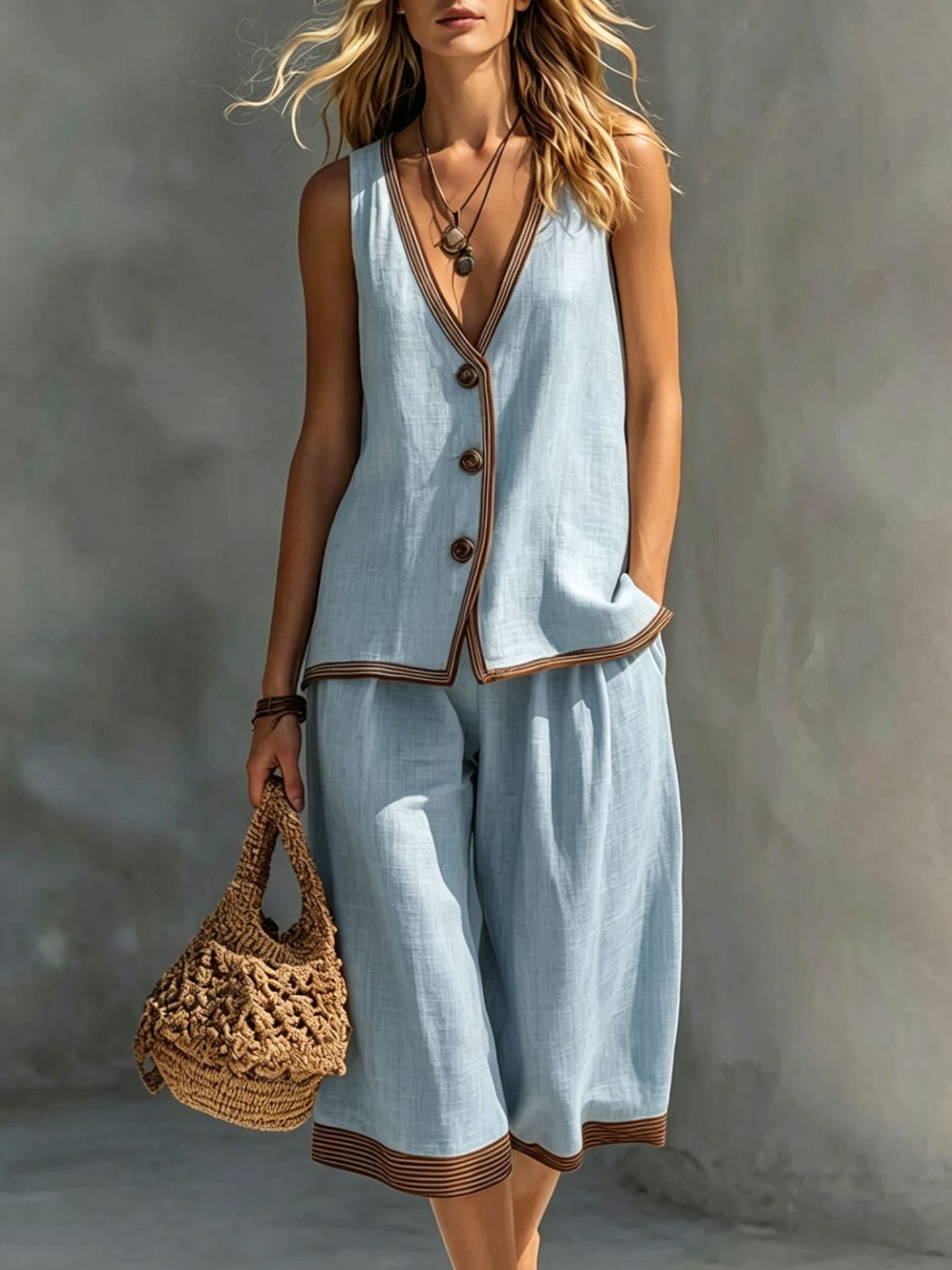Womens Vest Cardigan Set