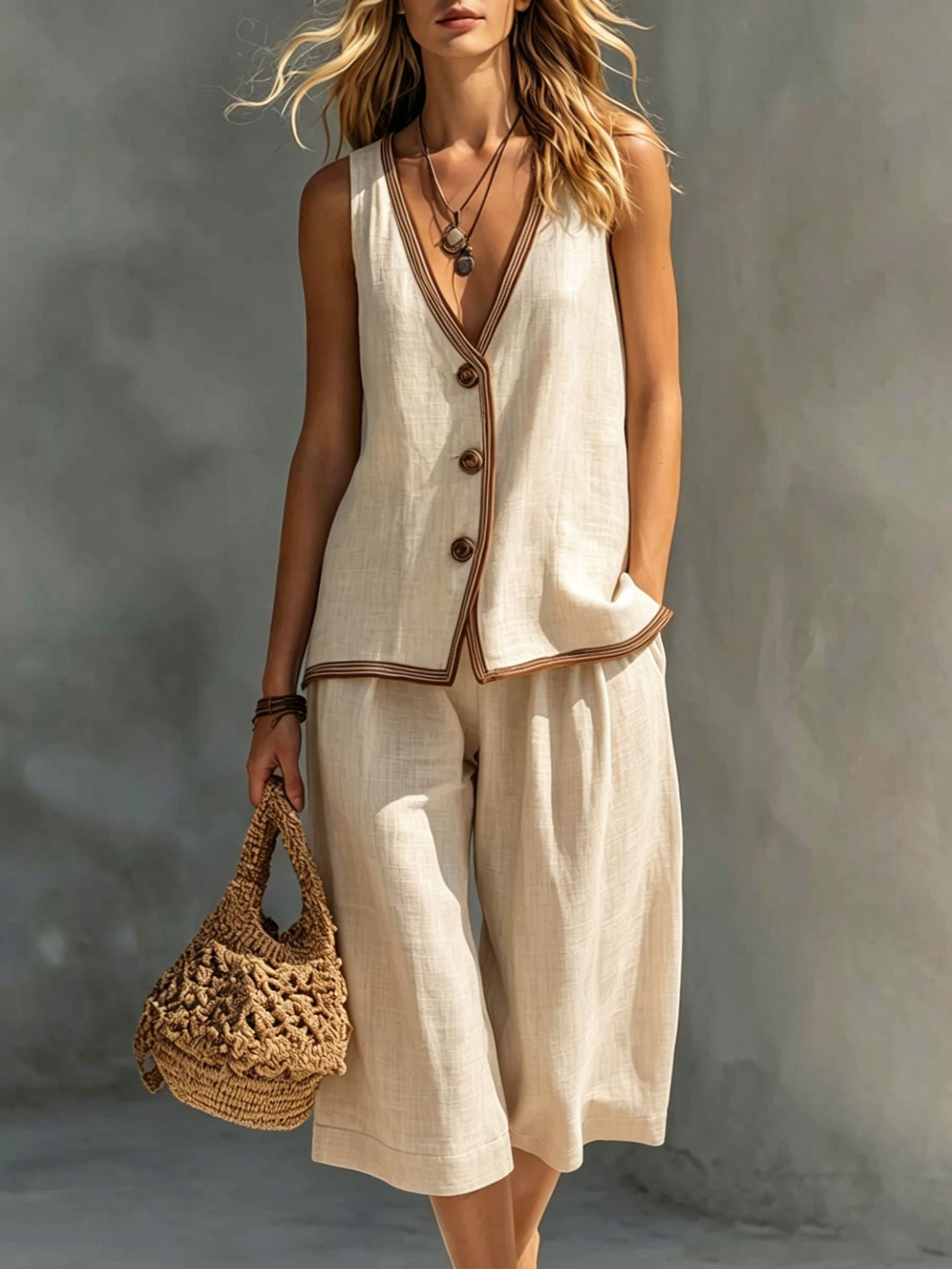 Womens Vest Cardigan Set