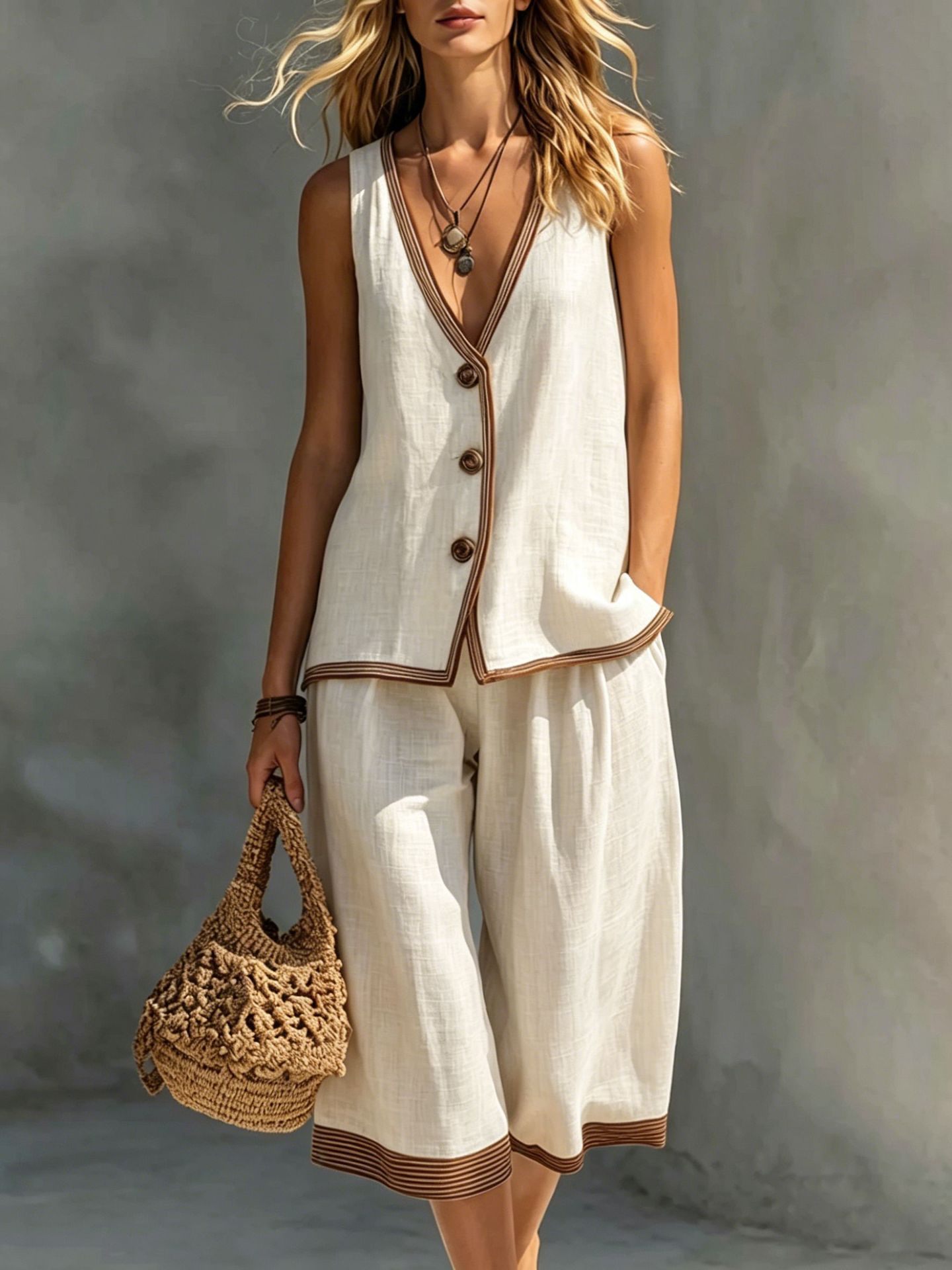 Womens Vest Cardigan Set