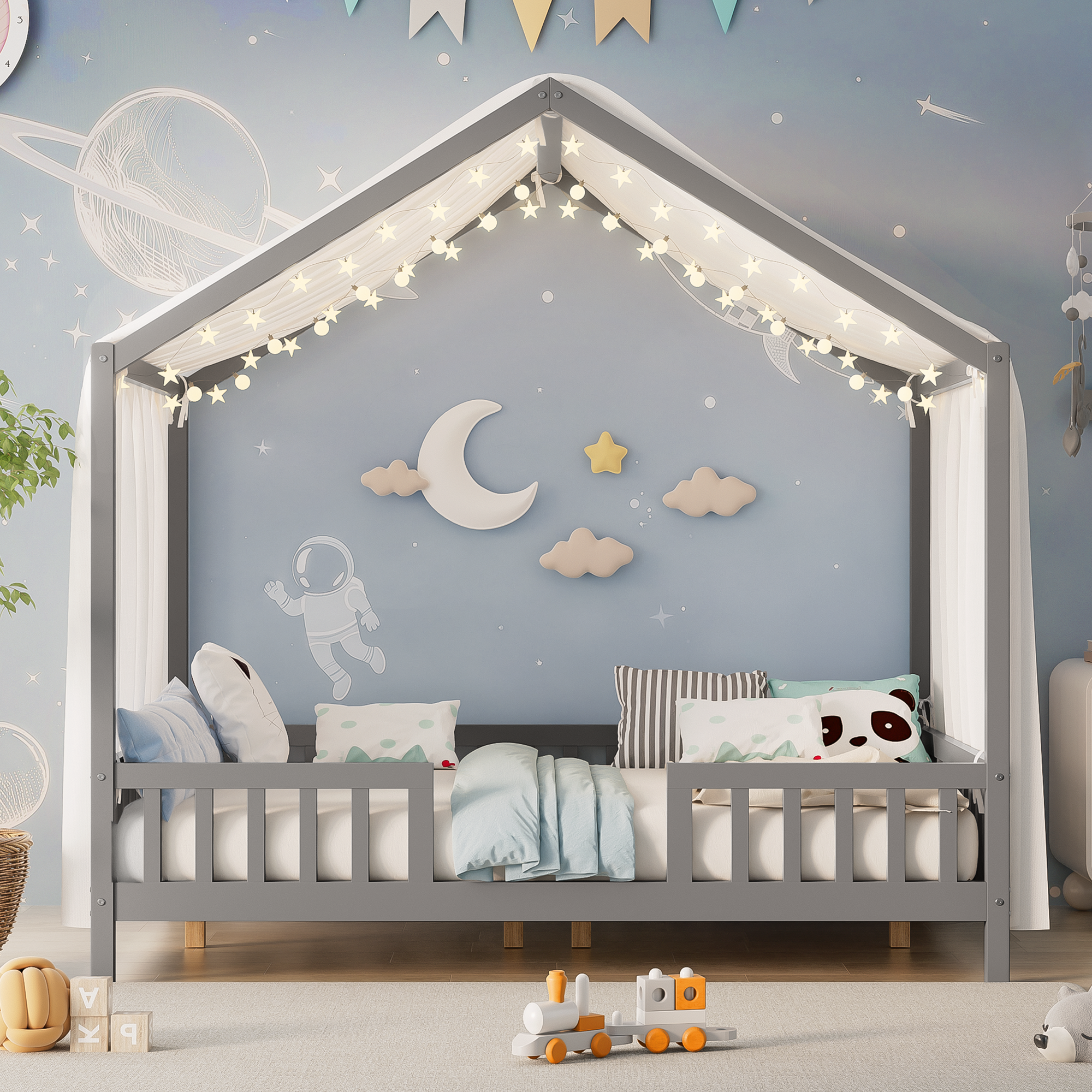 Montessori Floor Bed Canopy Grey