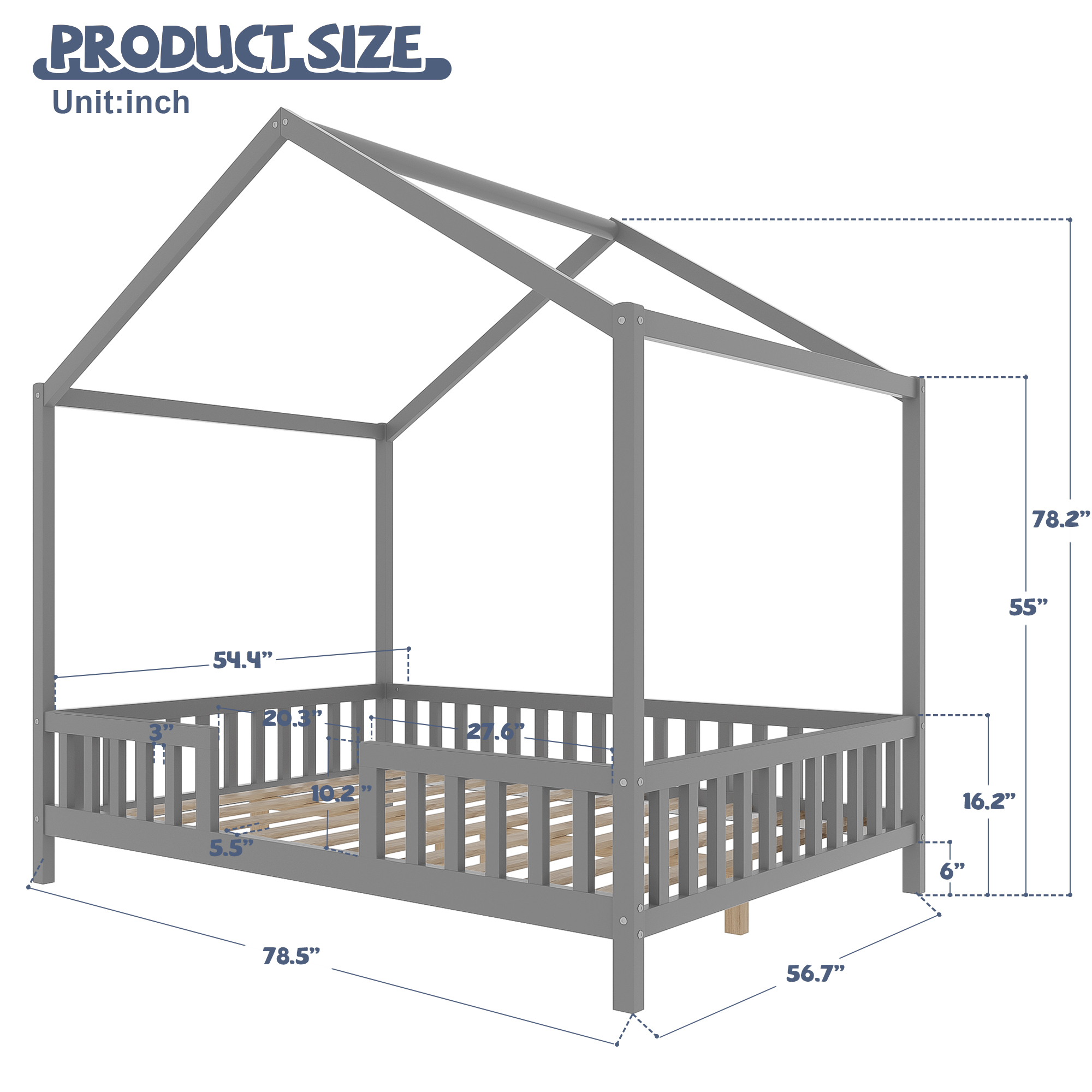 Montessori Floor Bed Canopy Grey