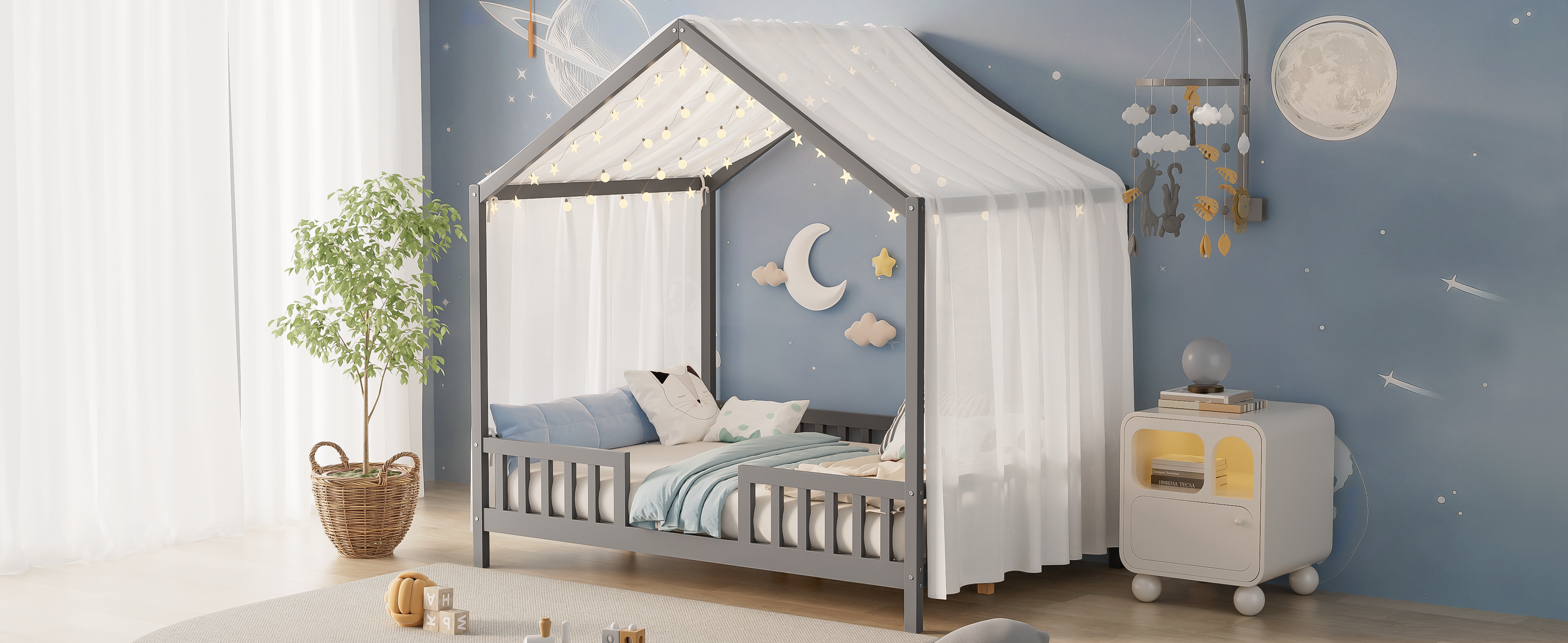 Montessori Floor Bed Canopy Grey
