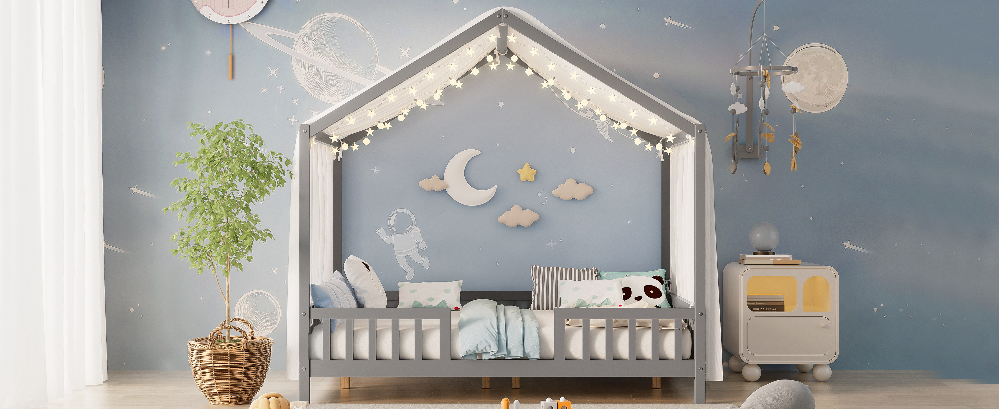 Montessori Floor Bed Canopy Grey