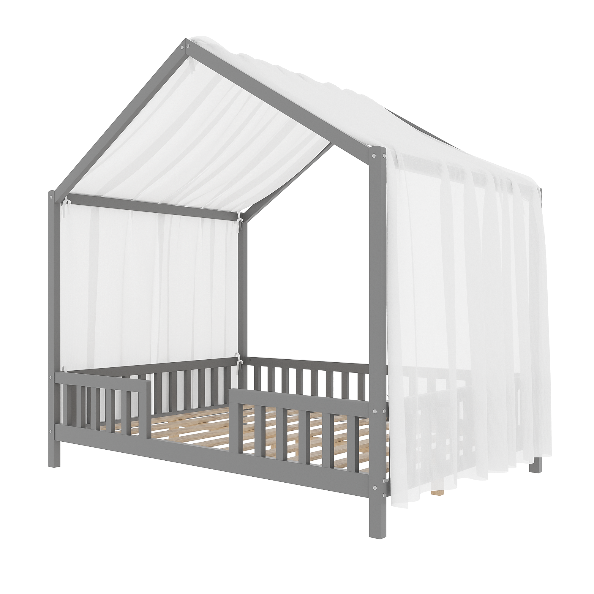 Montessori Floor Bed Canopy Grey