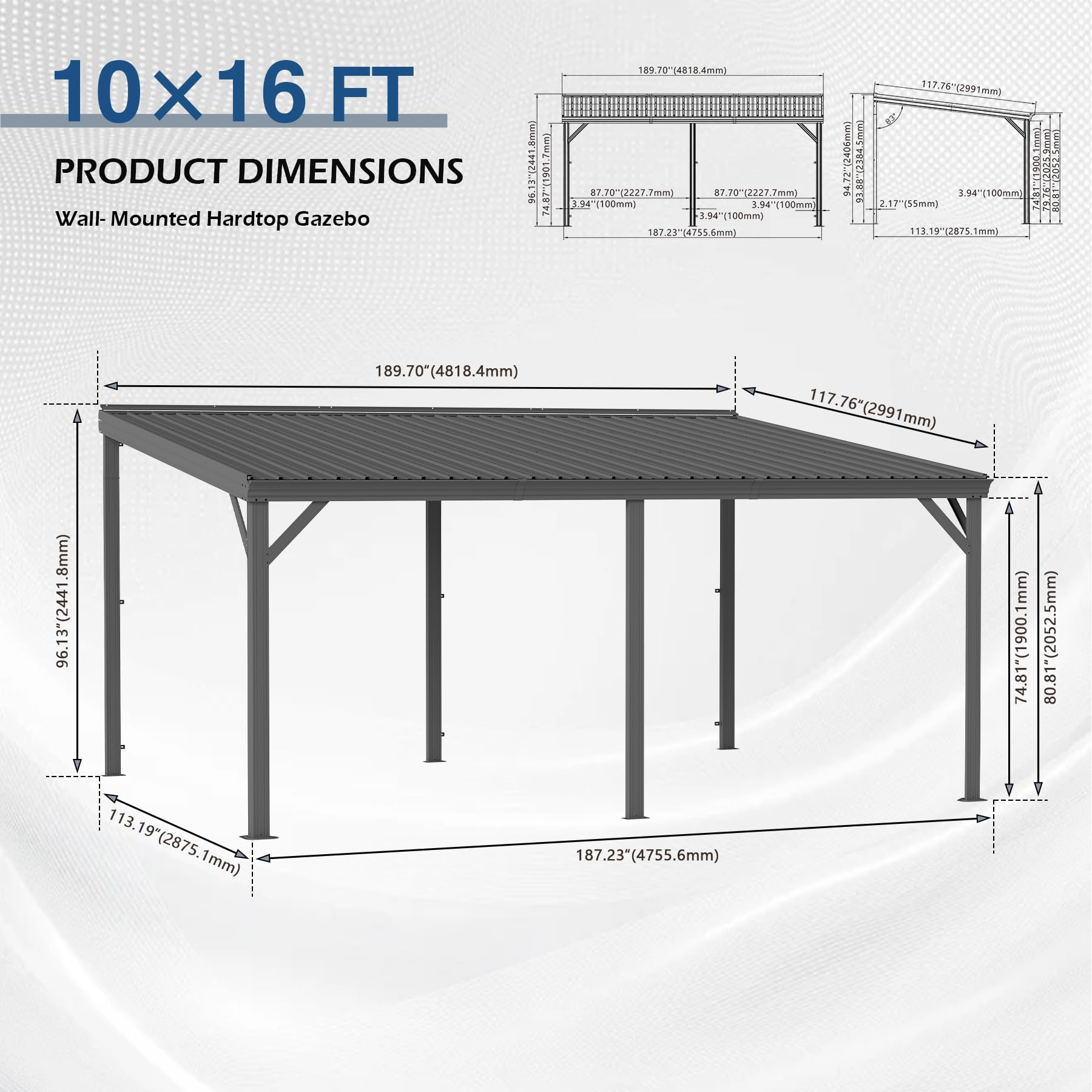 Gazebo, Hardtop Wall Mounted with Galvanized Steel Roof
