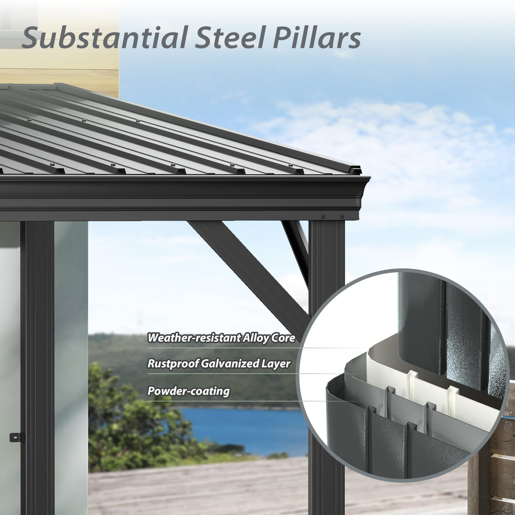 Gazebo, Hardtop Wall Mounted with Galvanized Steel Roof