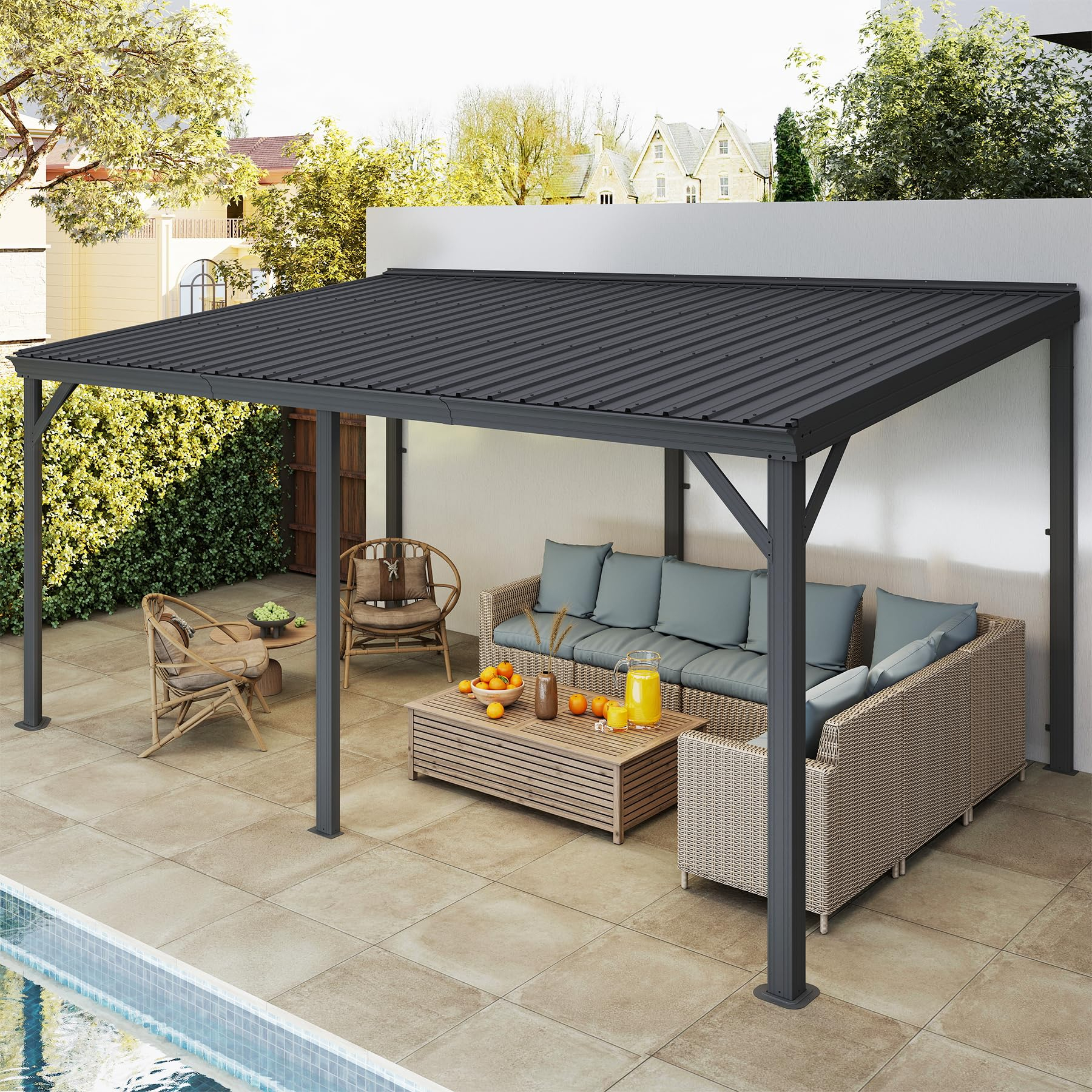 Gazebo, Hardtop Wall Mounted with Galvanized Steel Roof