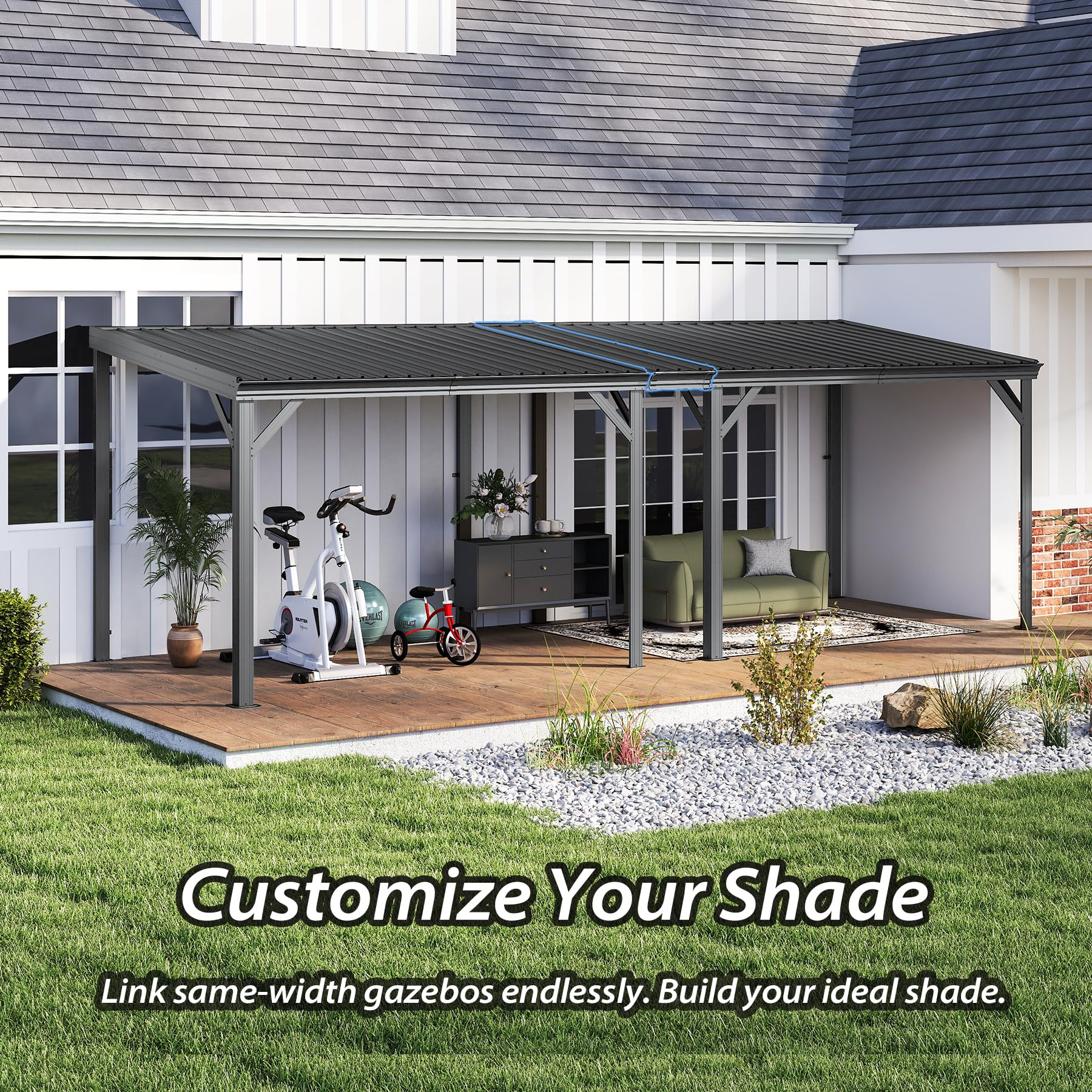 Gazebo, Hardtop Wall Mounted with Galvanized Steel Roof