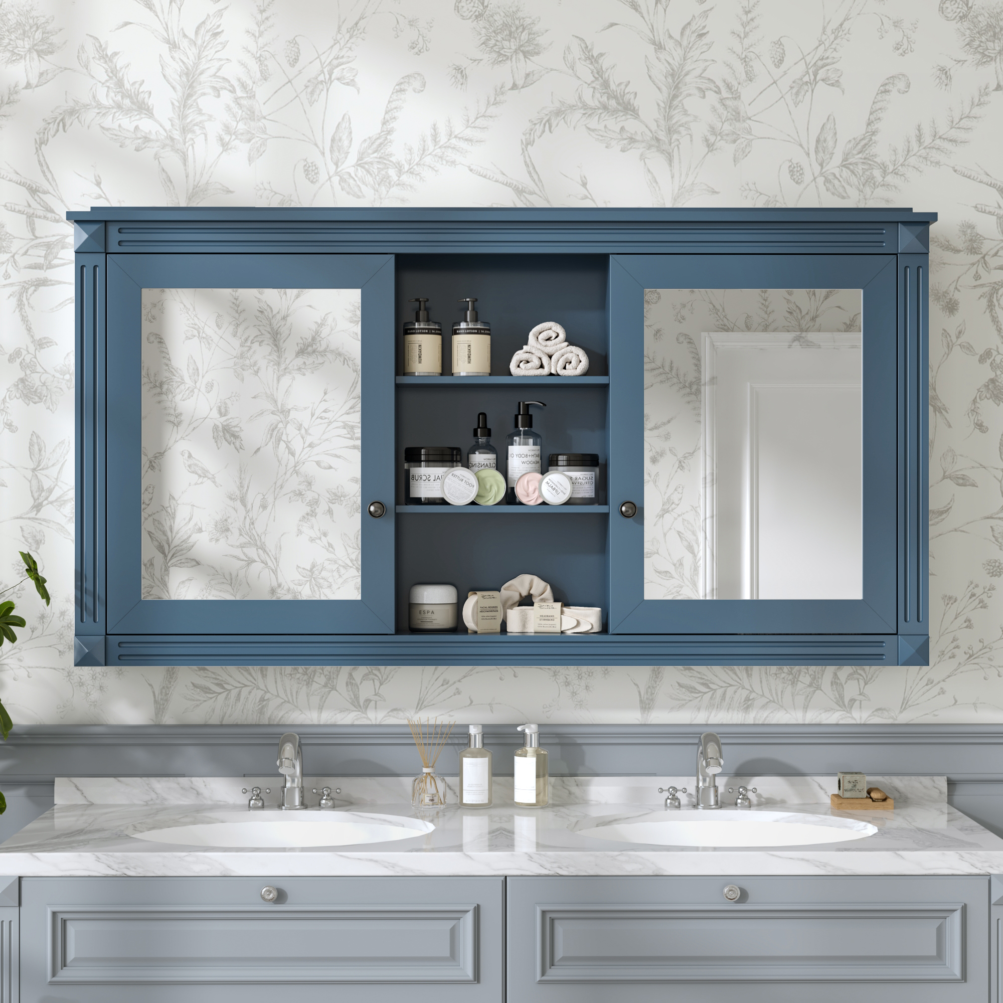 Wall-Mount Mirror Cabinet Adjustable Shelves