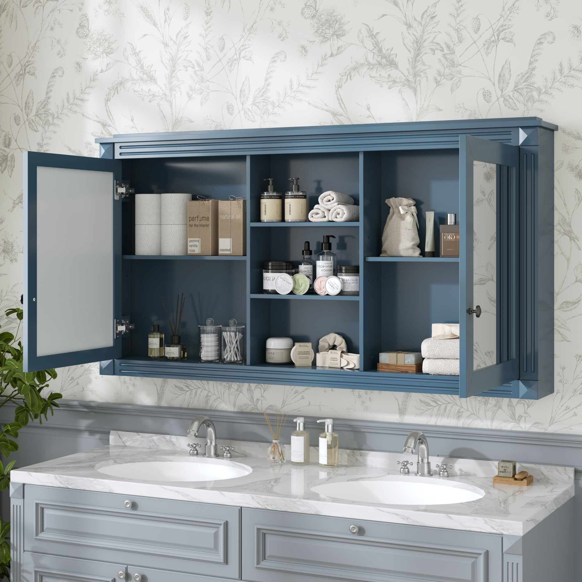 Wall-Mount Mirror Cabinet Adjustable Shelves