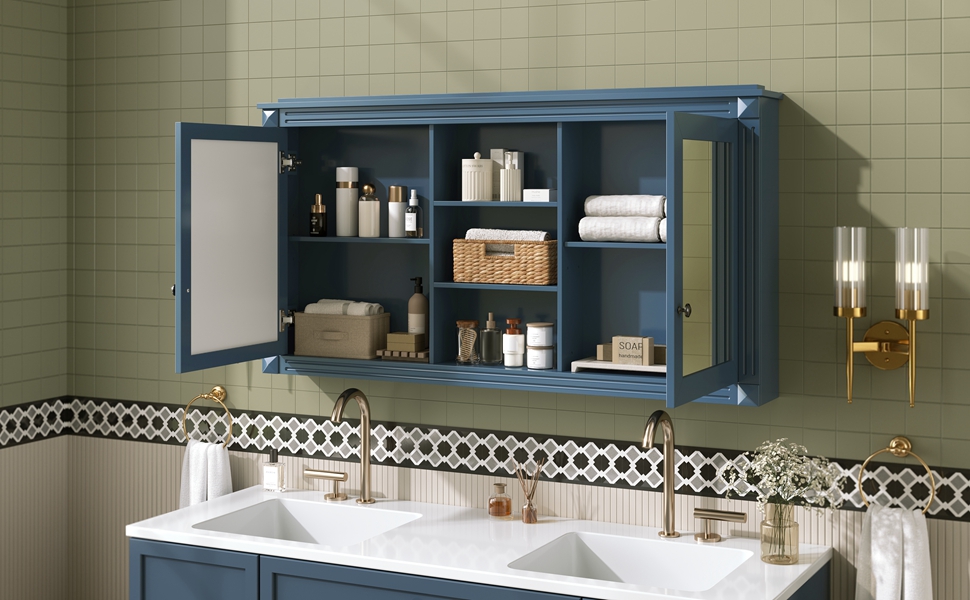 Wall-Mount Mirror Cabinet Adjustable Shelves