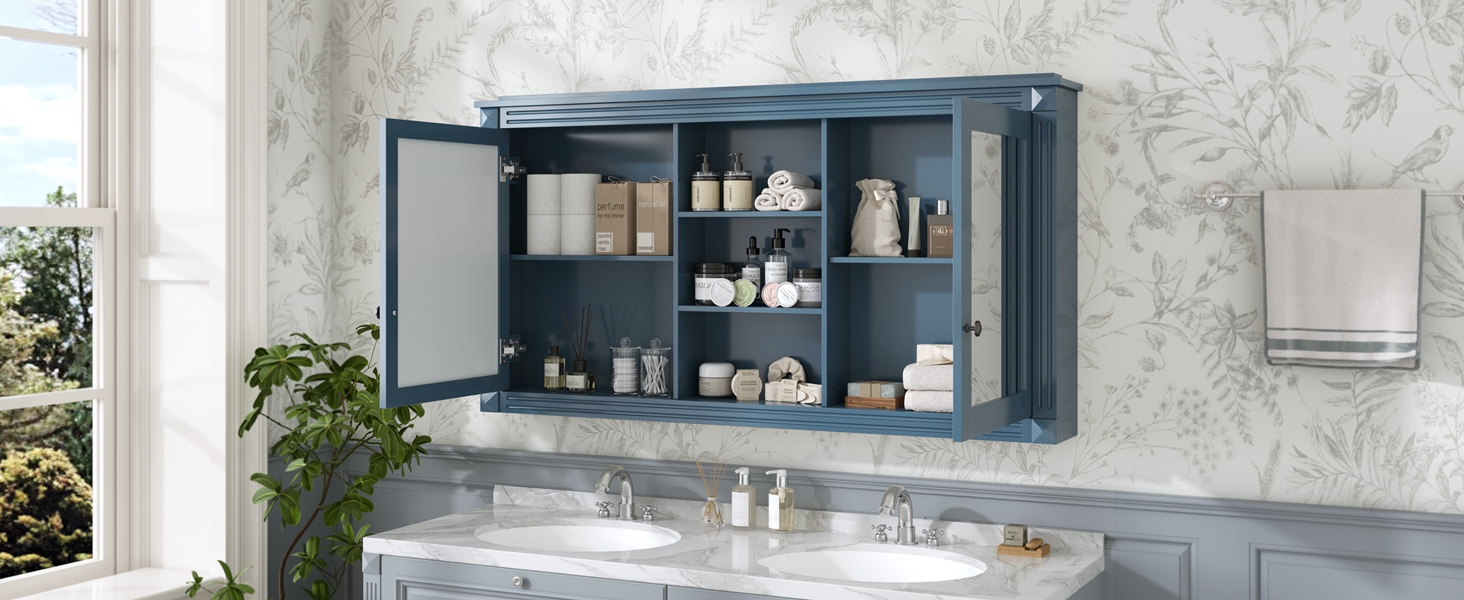 Wall-Mount Mirror Cabinet Adjustable Shelves