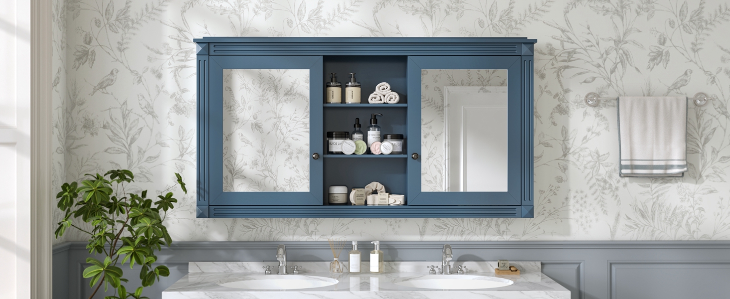 Wall-Mount Mirror Cabinet Adjustable Shelves