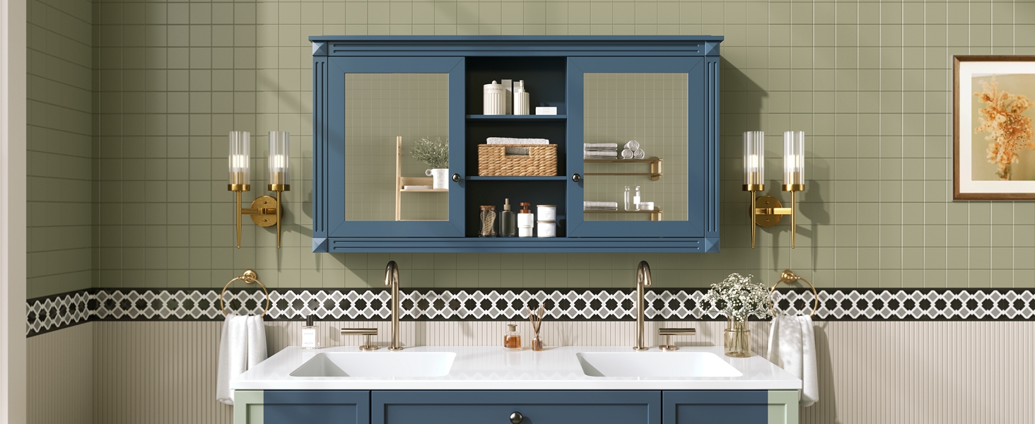 Wall-Mount Mirror Cabinet Adjustable Shelves