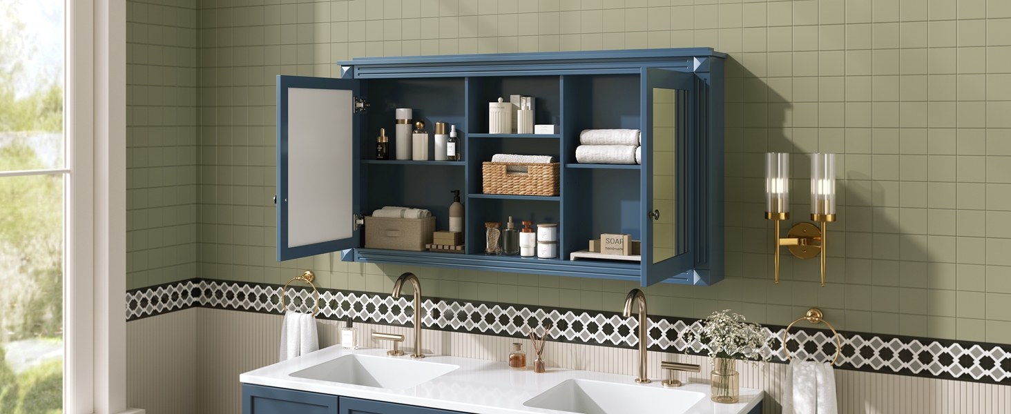 Wall-Mount Mirror Cabinet Adjustable Shelves