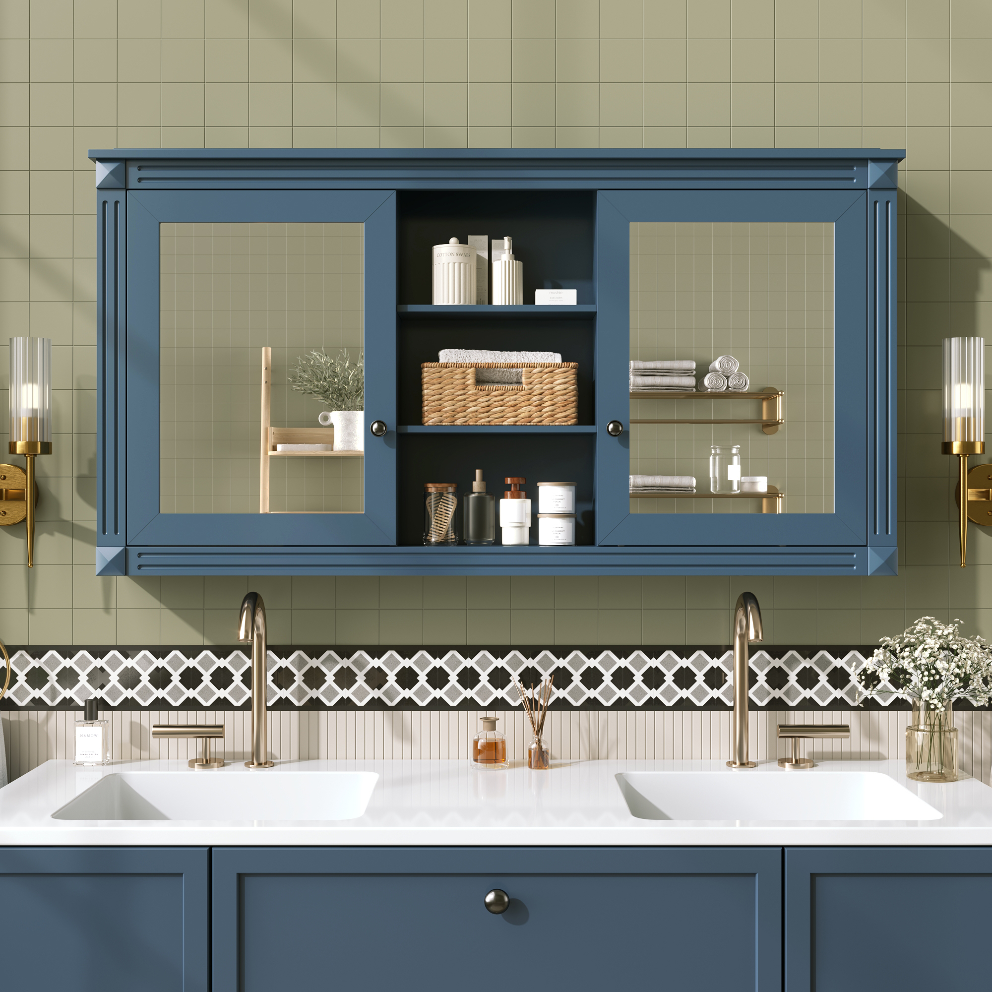 Wall-Mount Mirror Cabinet Adjustable Shelves