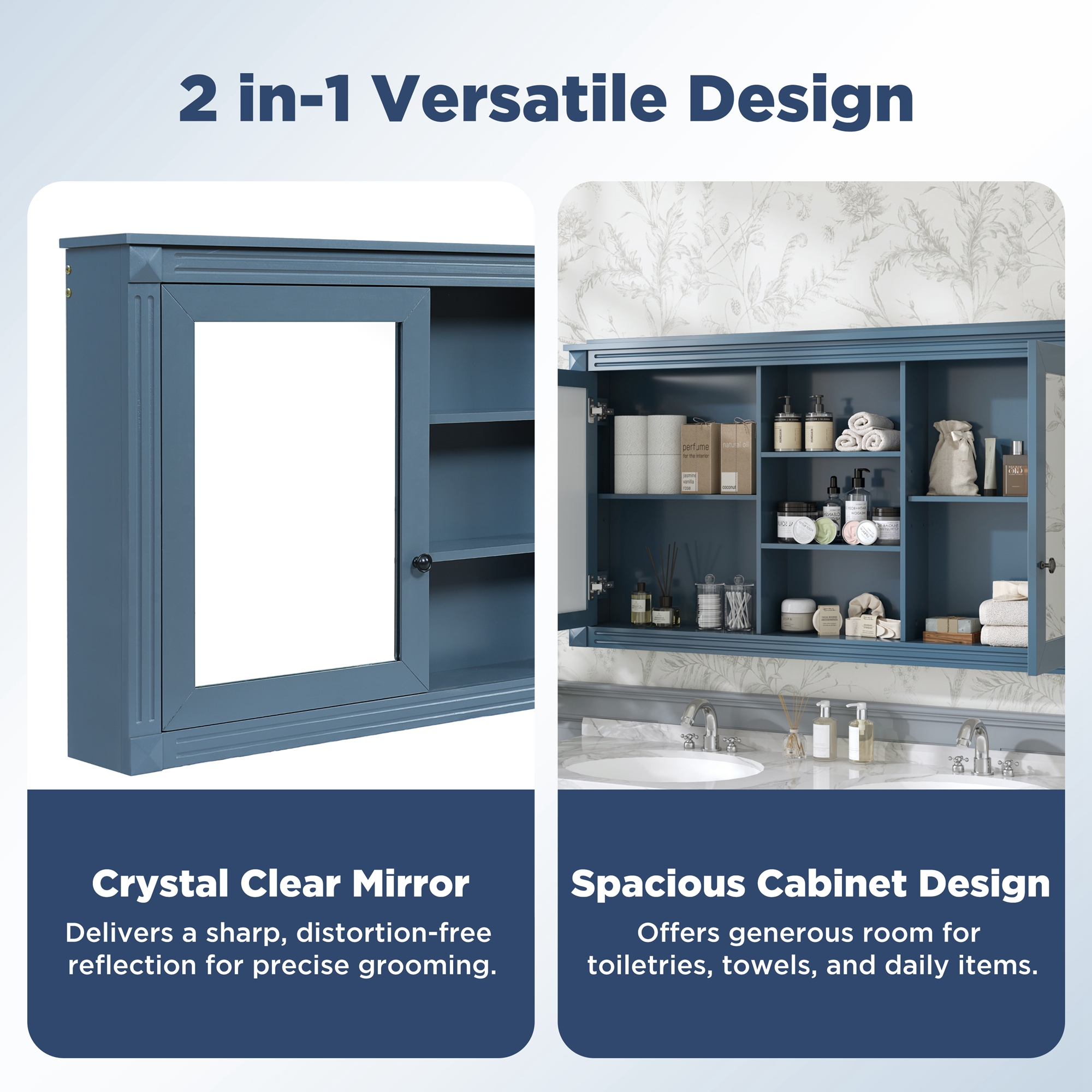 Wall-Mount Mirror Cabinet Adjustable Shelves