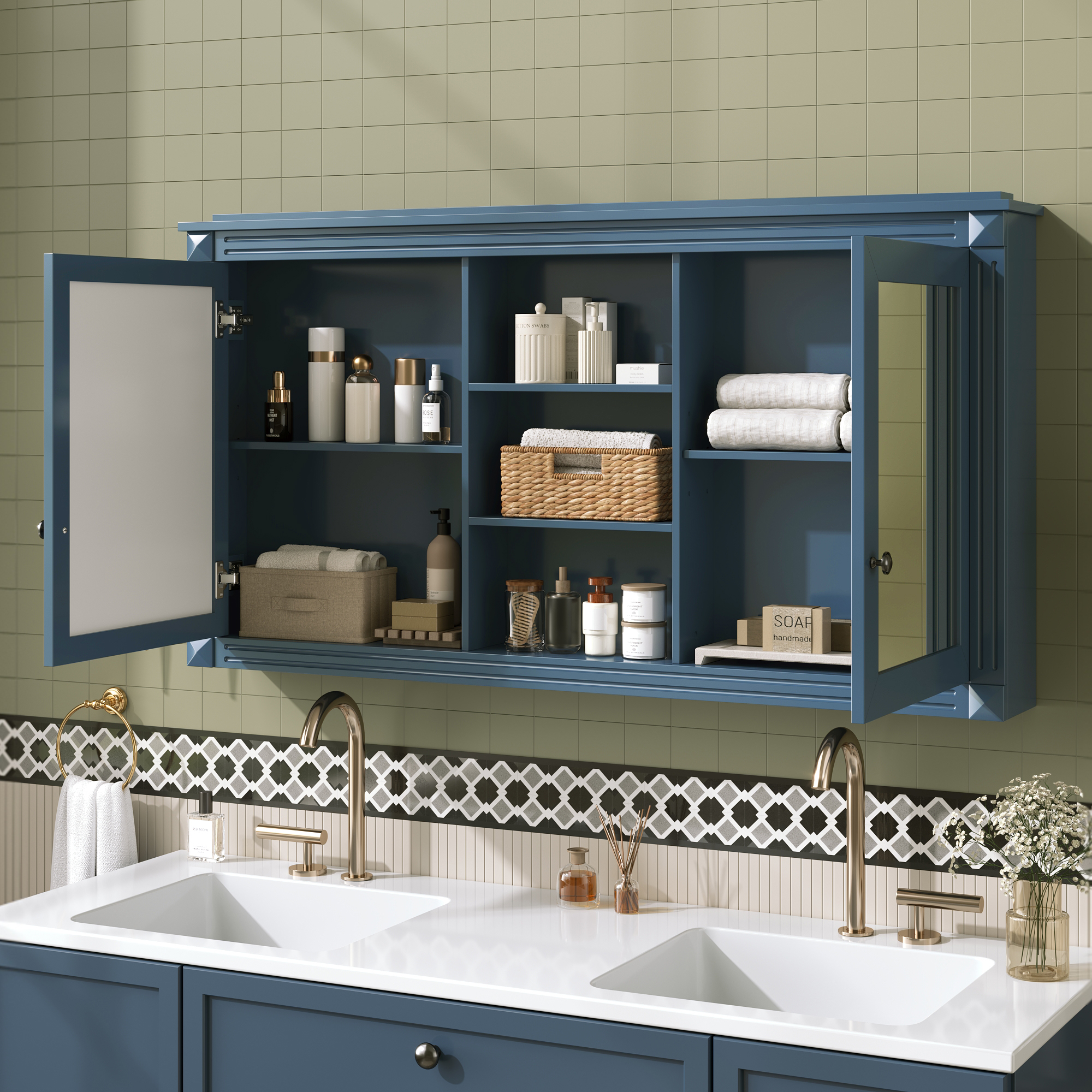 Wall-Mount Mirror Cabinet Adjustable Shelves