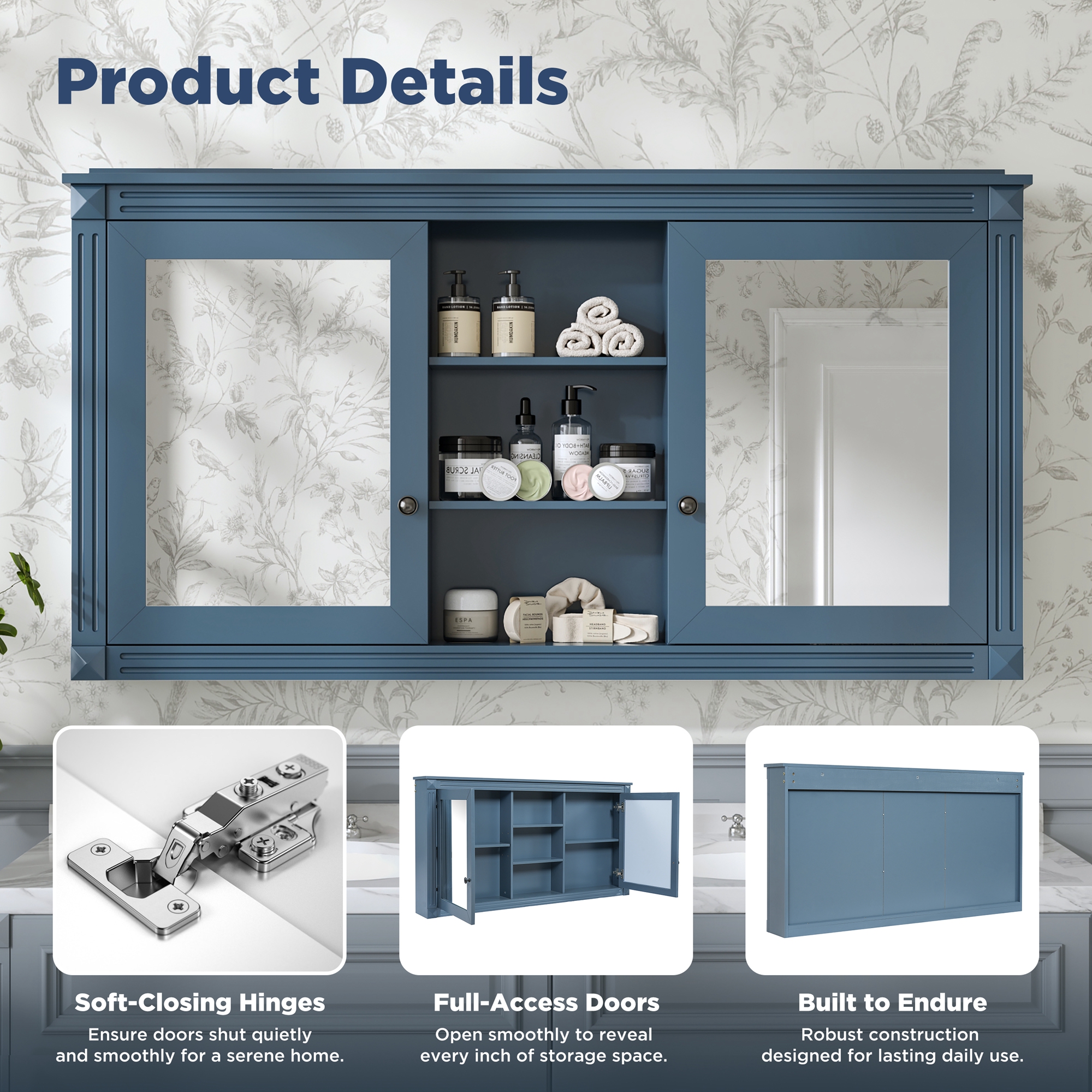 Wall-Mount Mirror Cabinet Adjustable Shelves