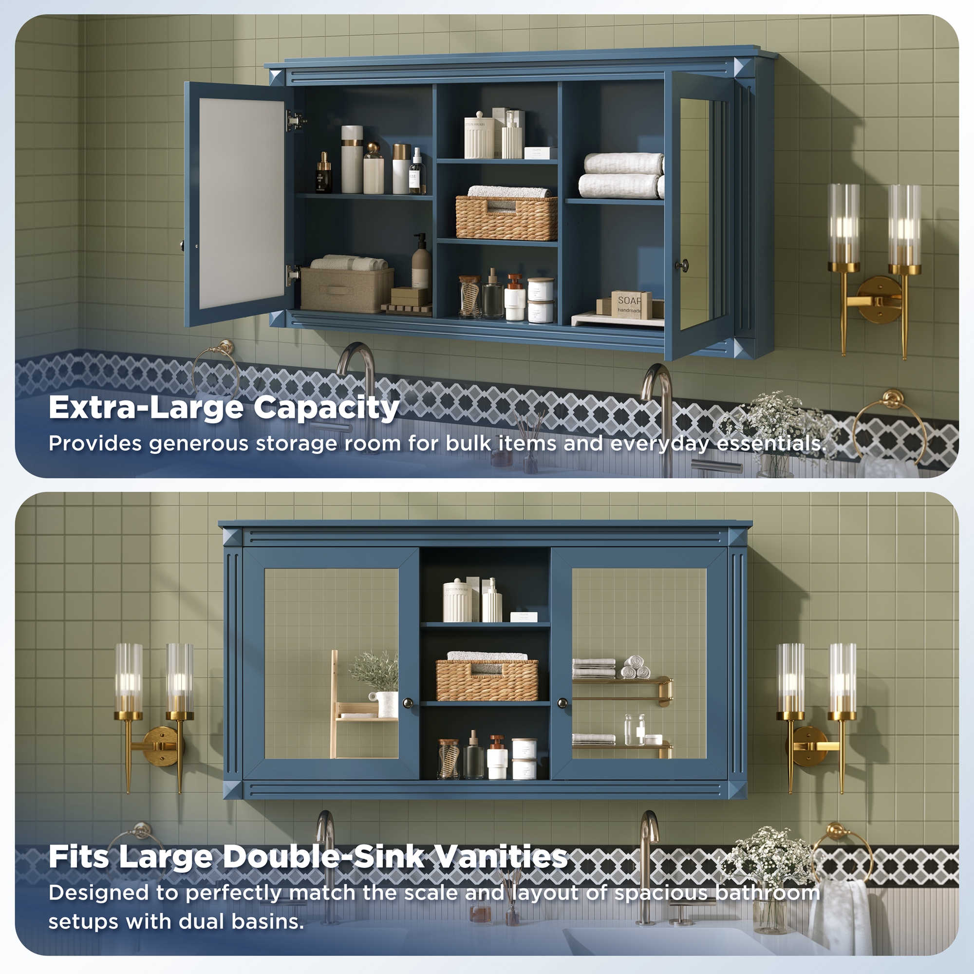 Wall-Mount Mirror Cabinet Adjustable Shelves