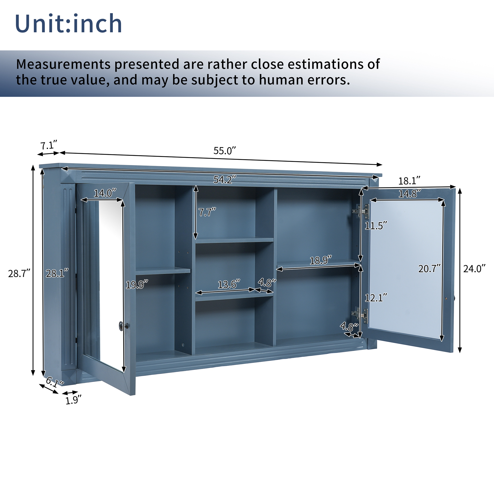 Wall-Mount Mirror Cabinet Adjustable Shelves