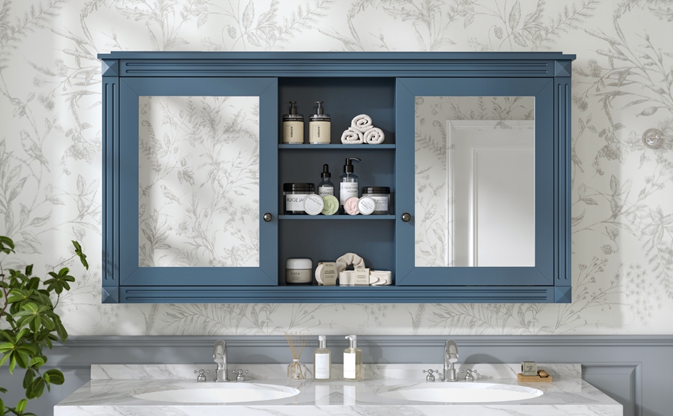 Wall-Mount Mirror Cabinet Adjustable Shelves