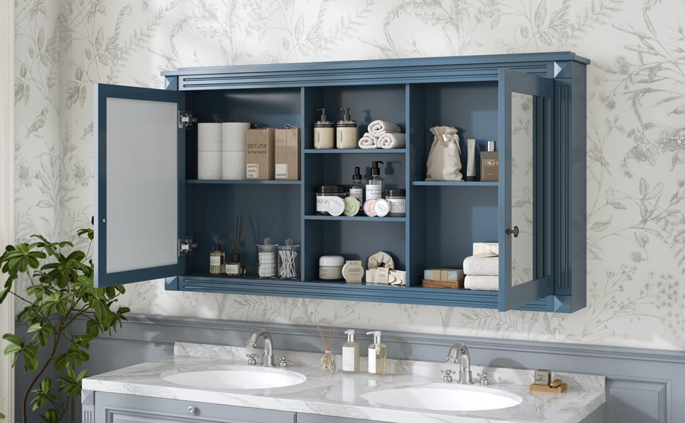 Wall-Mount Mirror Cabinet Adjustable Shelves