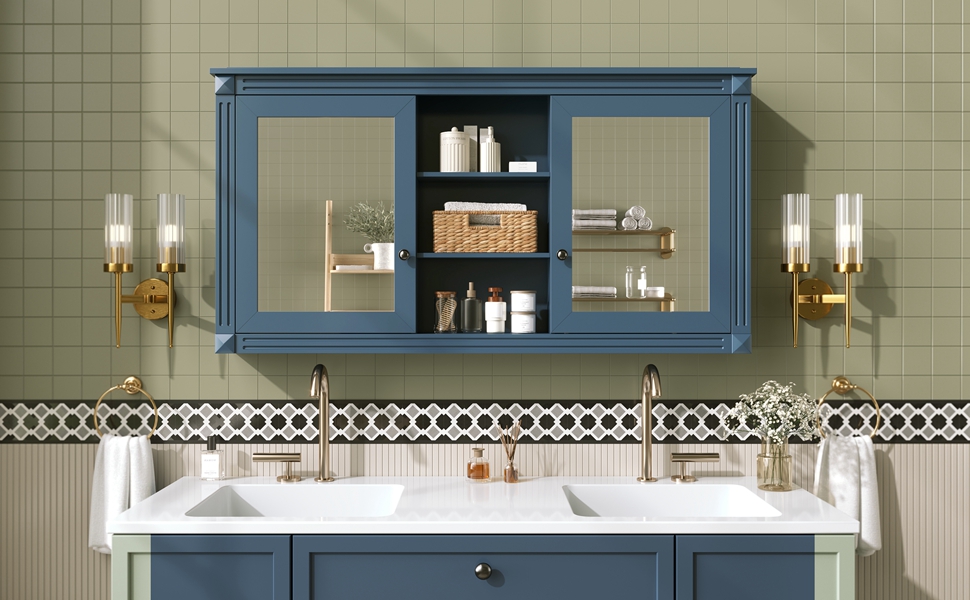 Wall-Mount Mirror Cabinet Adjustable Shelves