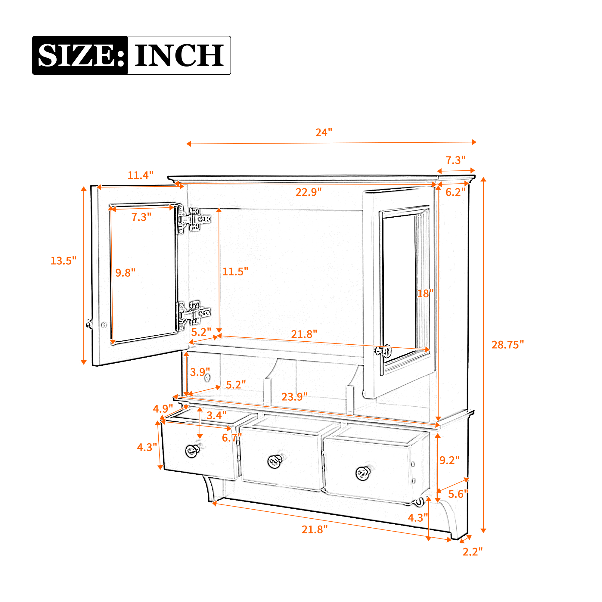 Bathroom Mirror Cabinet 24-inch