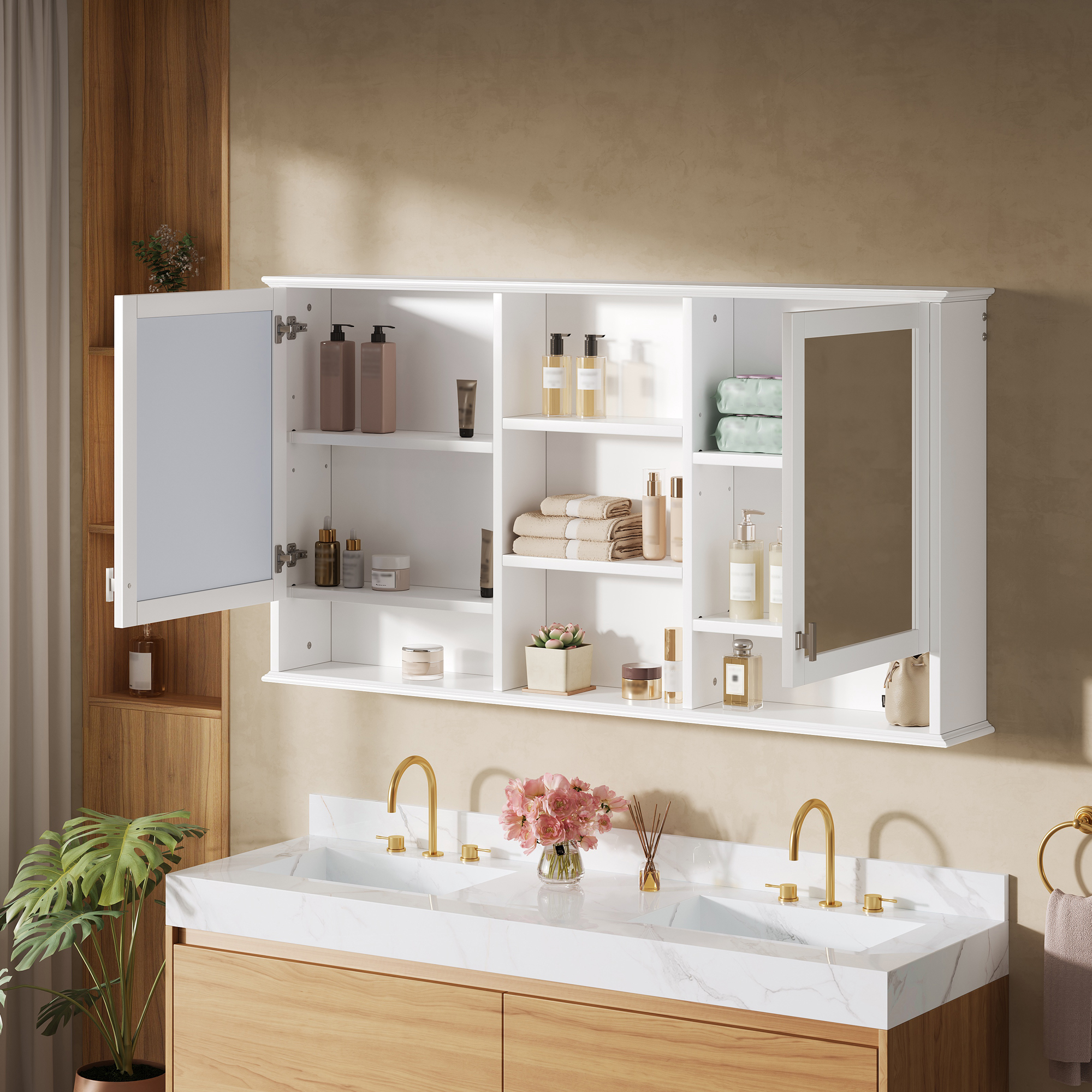 Wall-Mount Mirror Cabinet Adjustable Shelves